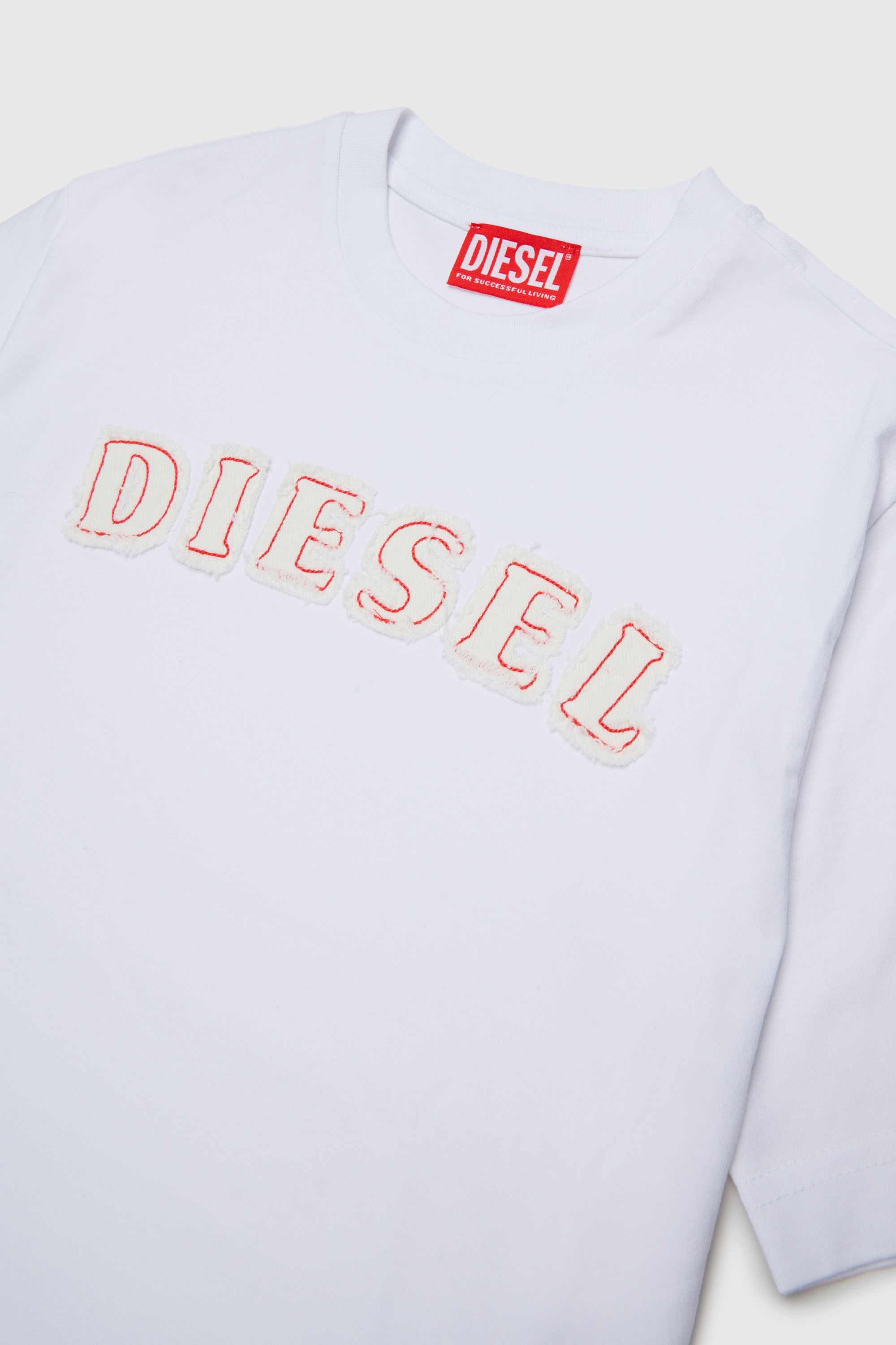 Diesel - TJEANS OVER, T-shirt en coton avec logo effet effiloch&eacute; Homme in Blanc - 3