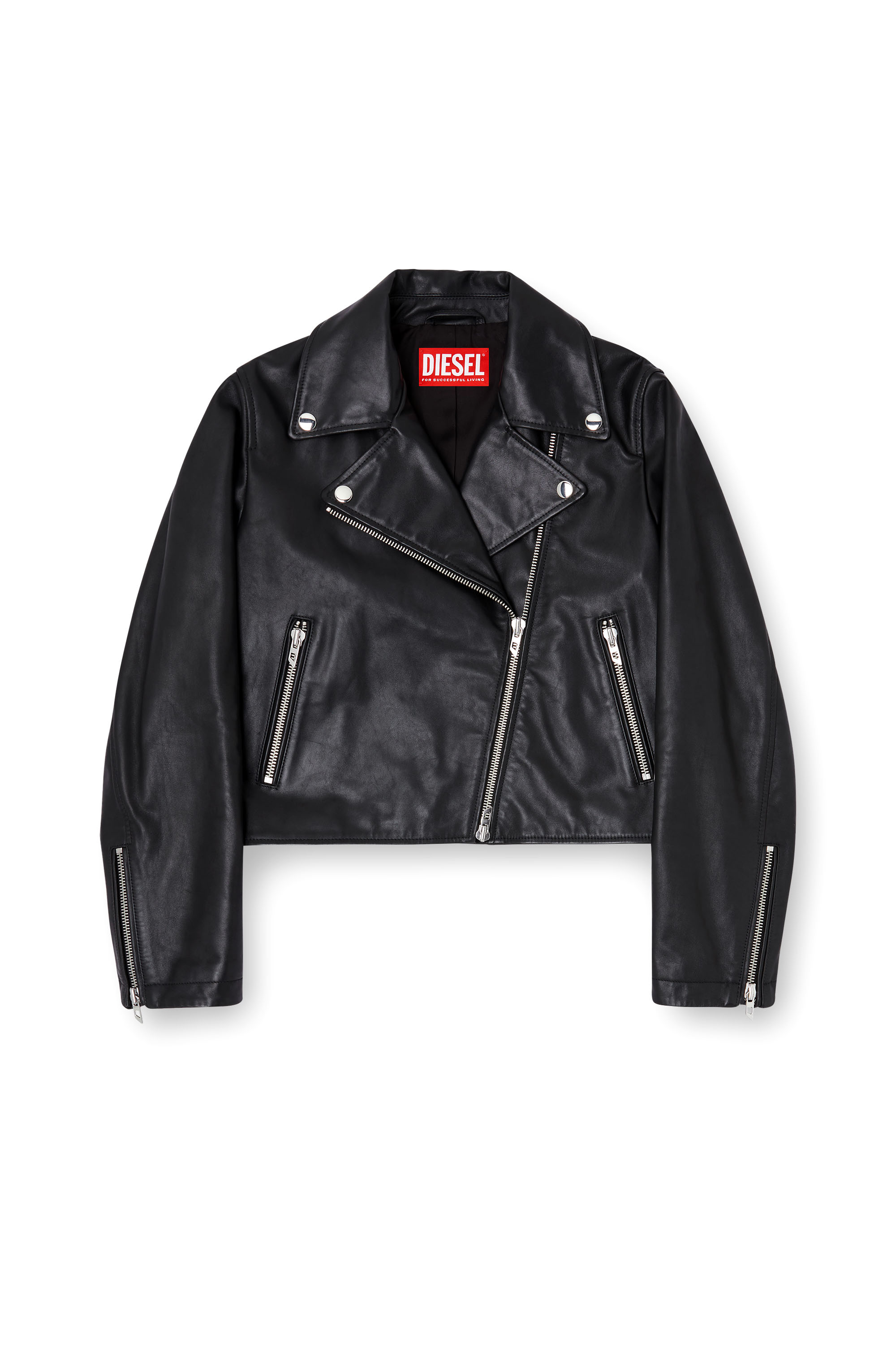 Diesel - L-UNATIC, Veste de motard en cuir ciré Femme in Noir - 2