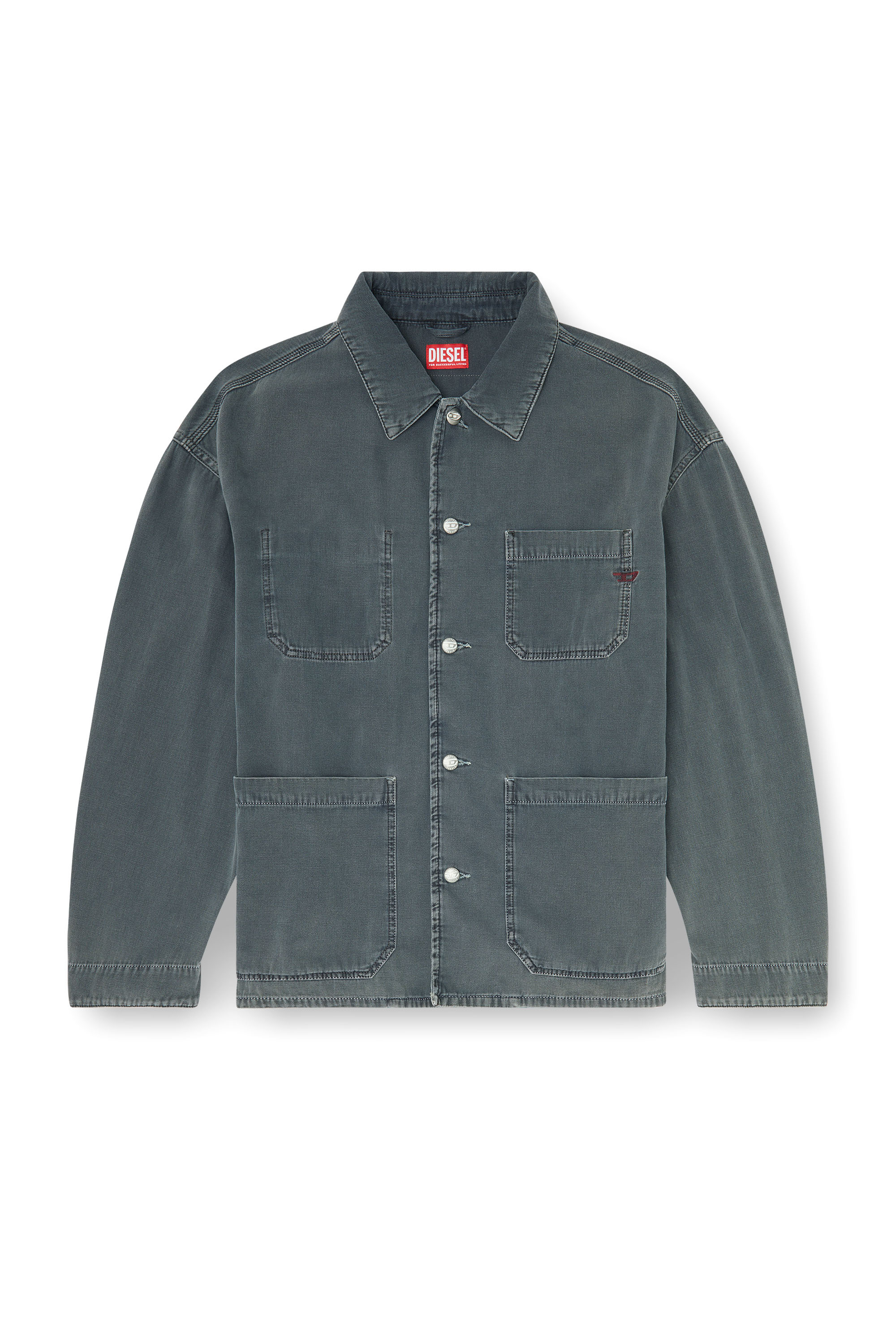 Diesel - D-STACK-U, Veste style utility en denim color&eacute; Mixte in Gris - 3