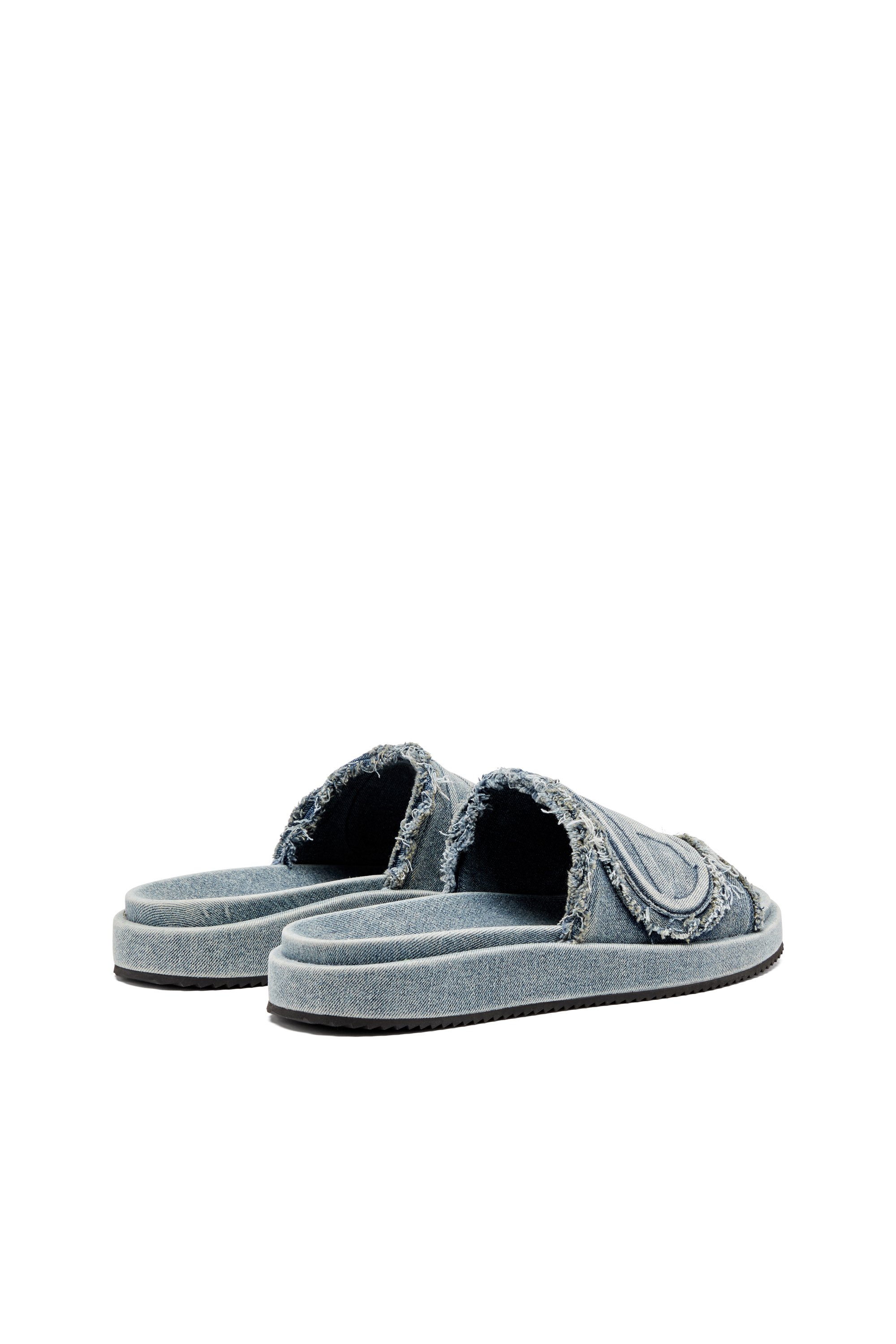 Diesel - SA-SLIDE D OVAL, Claquettes en denim vieilli Mixte in Bleu - 3