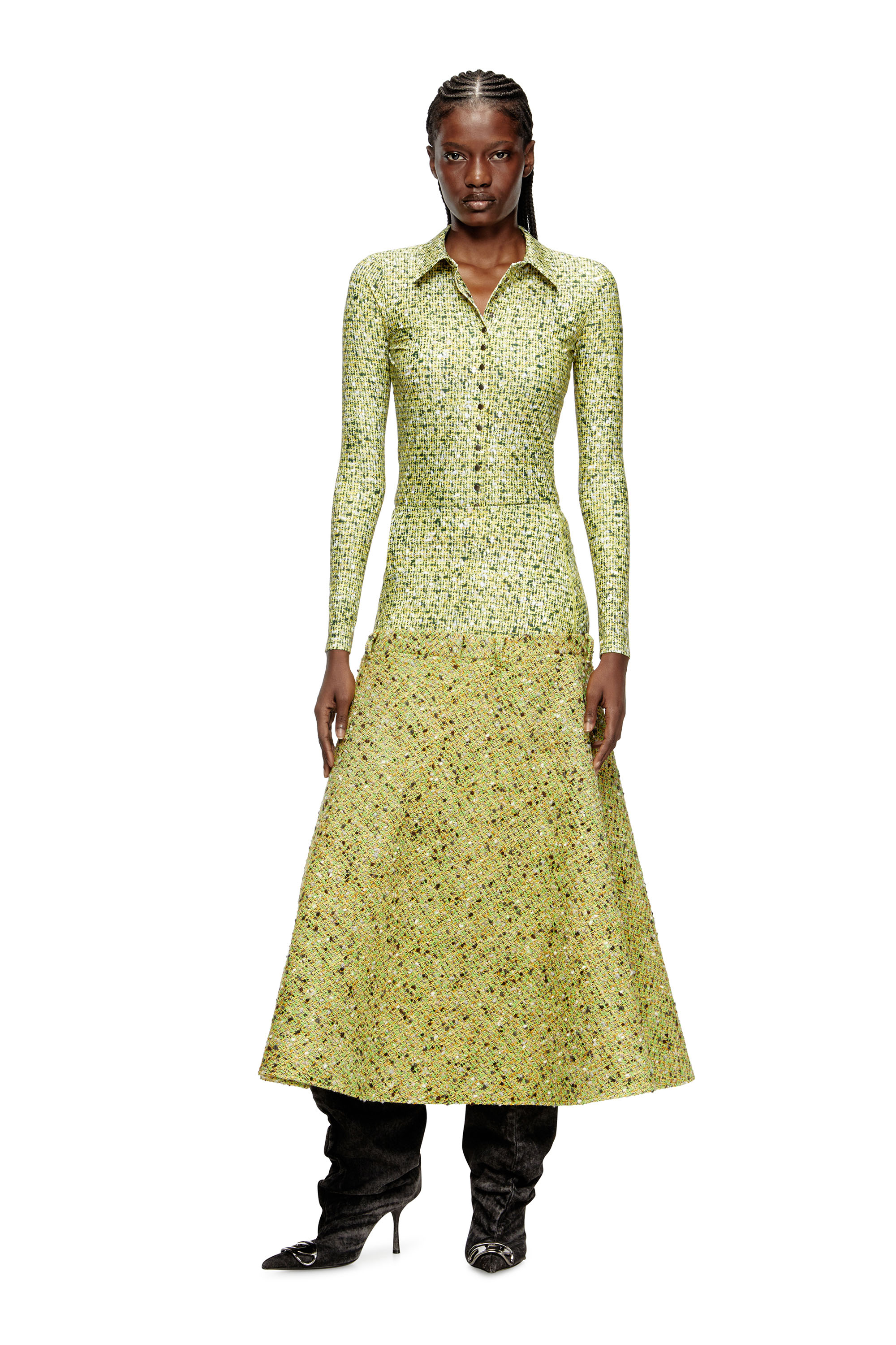 Diesel - O-GRACE-MIX, Jupe en bouclé avec taille en Lycra Femme in Vert - 1