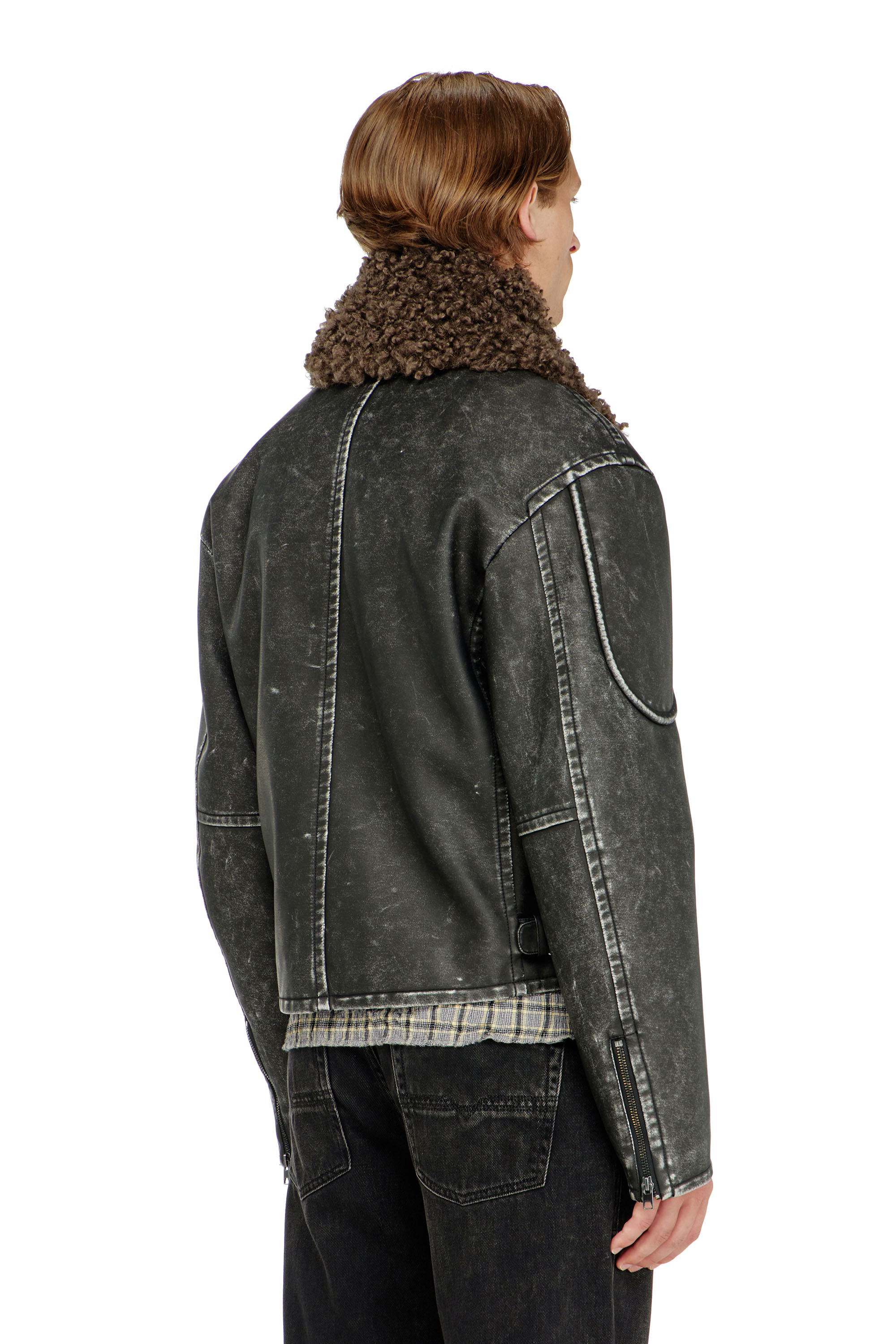 Diesel - W-ALEX, Veste biker avec col amovible Homme in Gris - 4