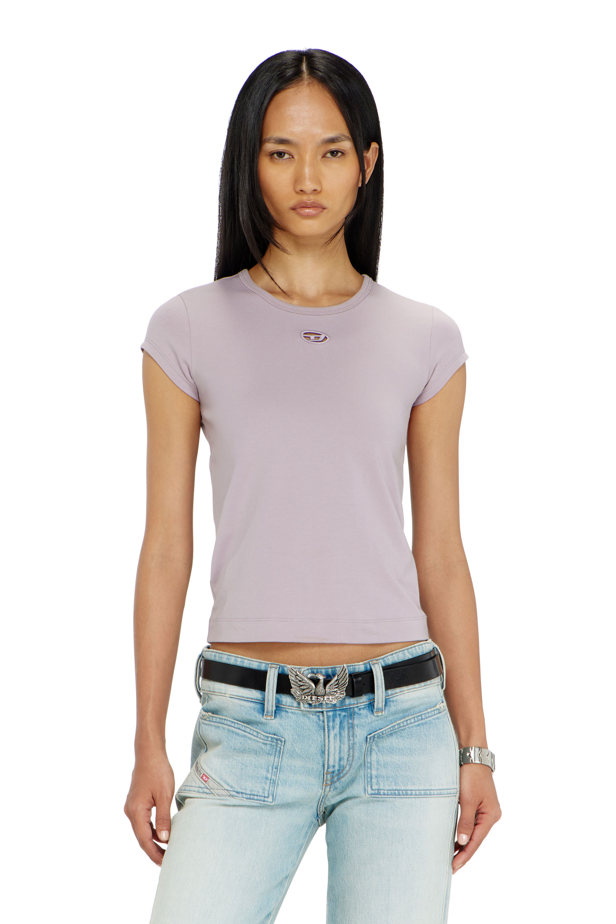 Diesel - T-ANGIE-OD, T-shirt avec logo d&eacute;coup&eacute; brod&eacute; Femme in Violet - 1