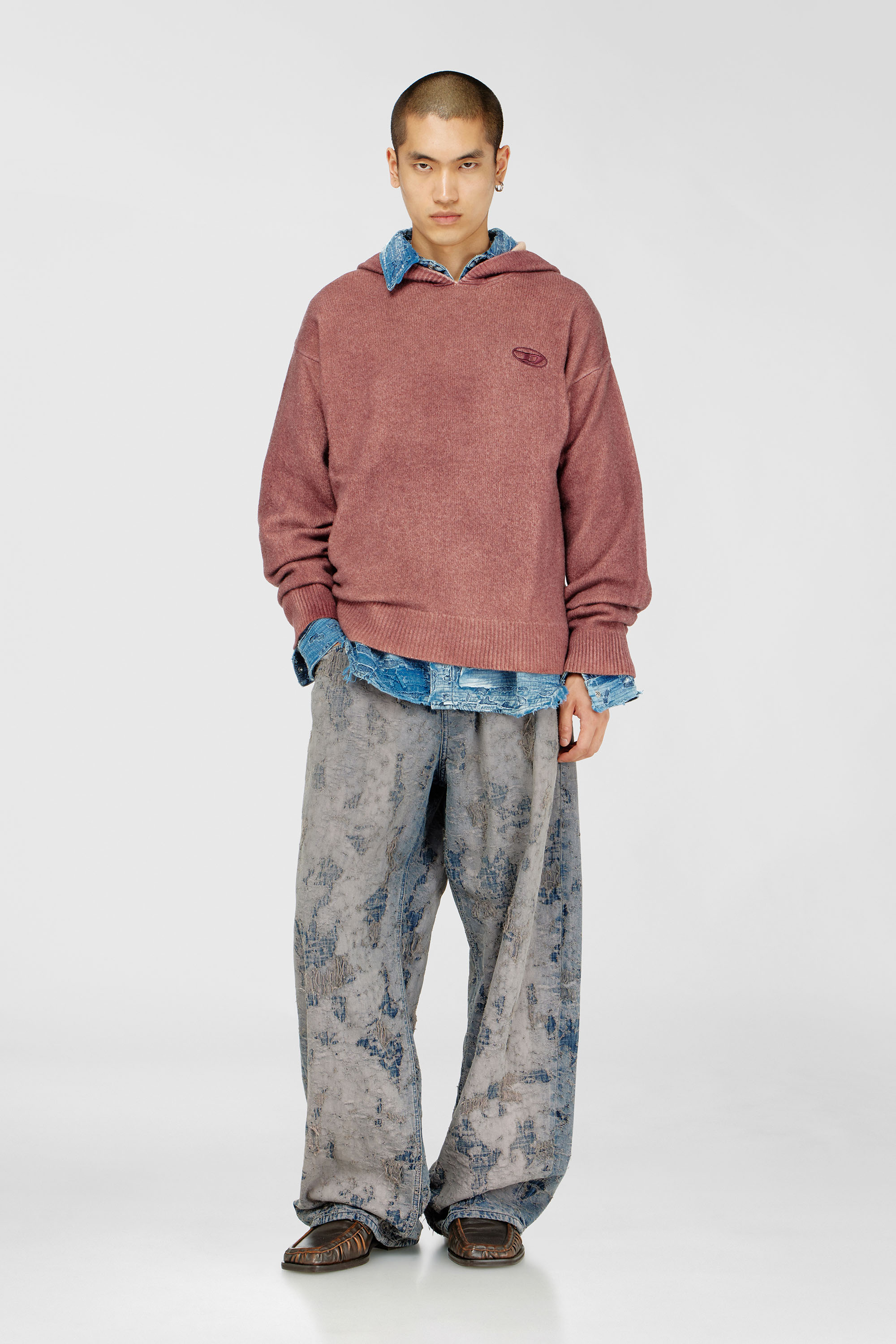 Diesel - K-PICKLED, Sweat &agrave; capuche double teinture en maille m&eacute;lang&eacute;e laine Homme in Rouge - 1