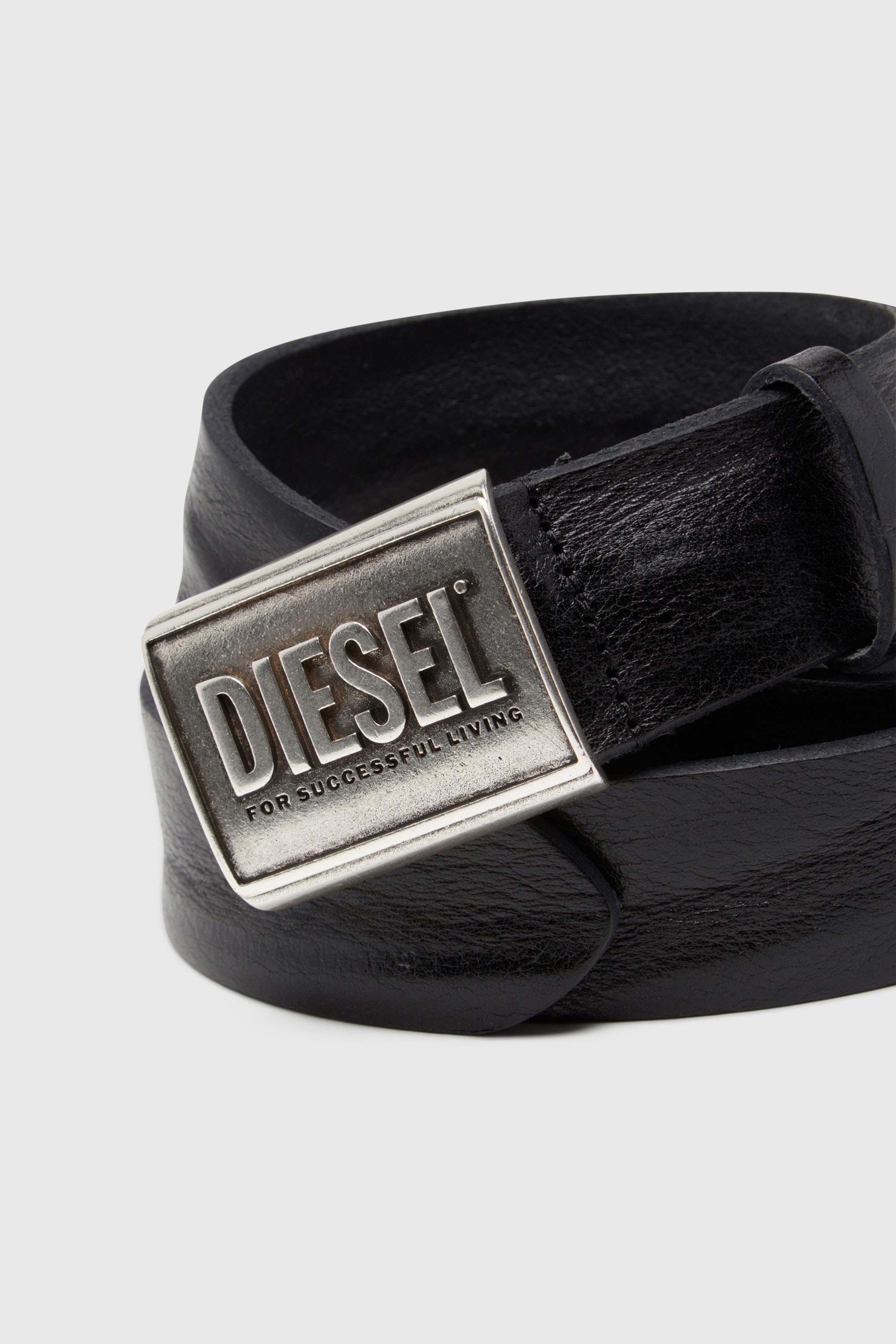 Diesel - B-METAL BISCOTTO, Ceinture en cuir 4 cm avec plaque logo Homme in Noir - 3