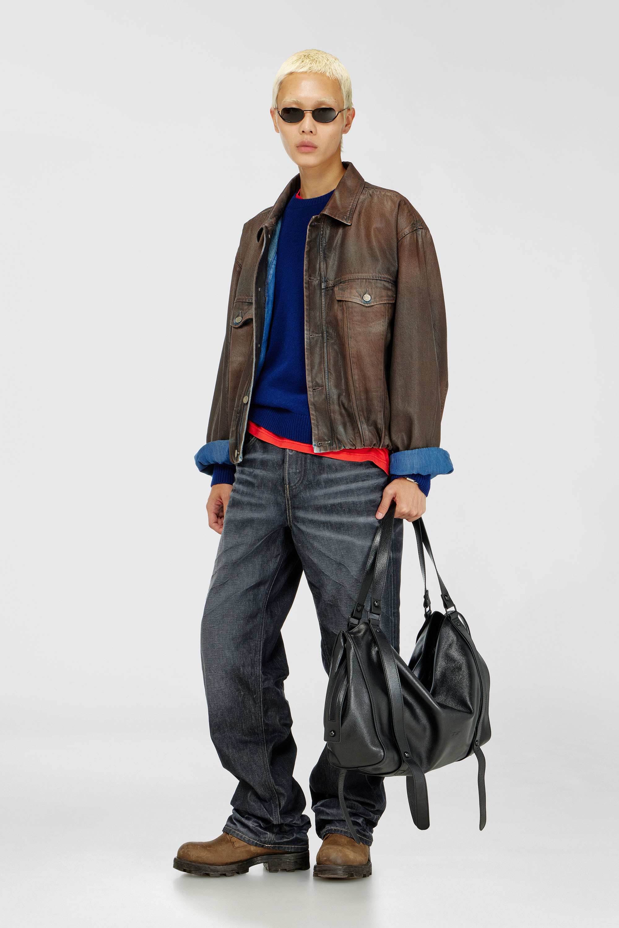 Trucker jacket in coated denim