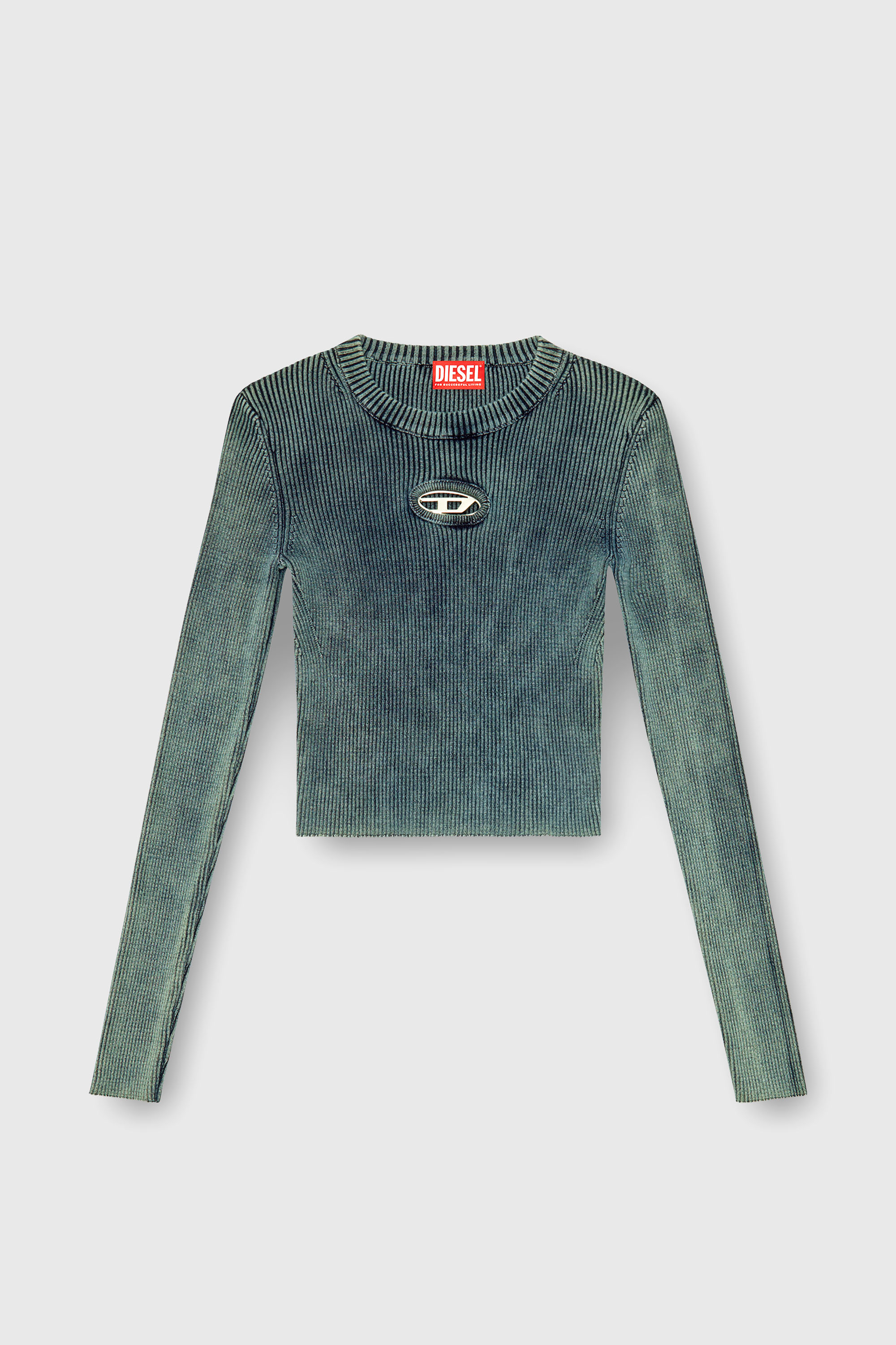Diesel - M-ANCHOR-A, Top en maille c&ocirc;tel&eacute;e avec Oval D Femme in Bleu - 2