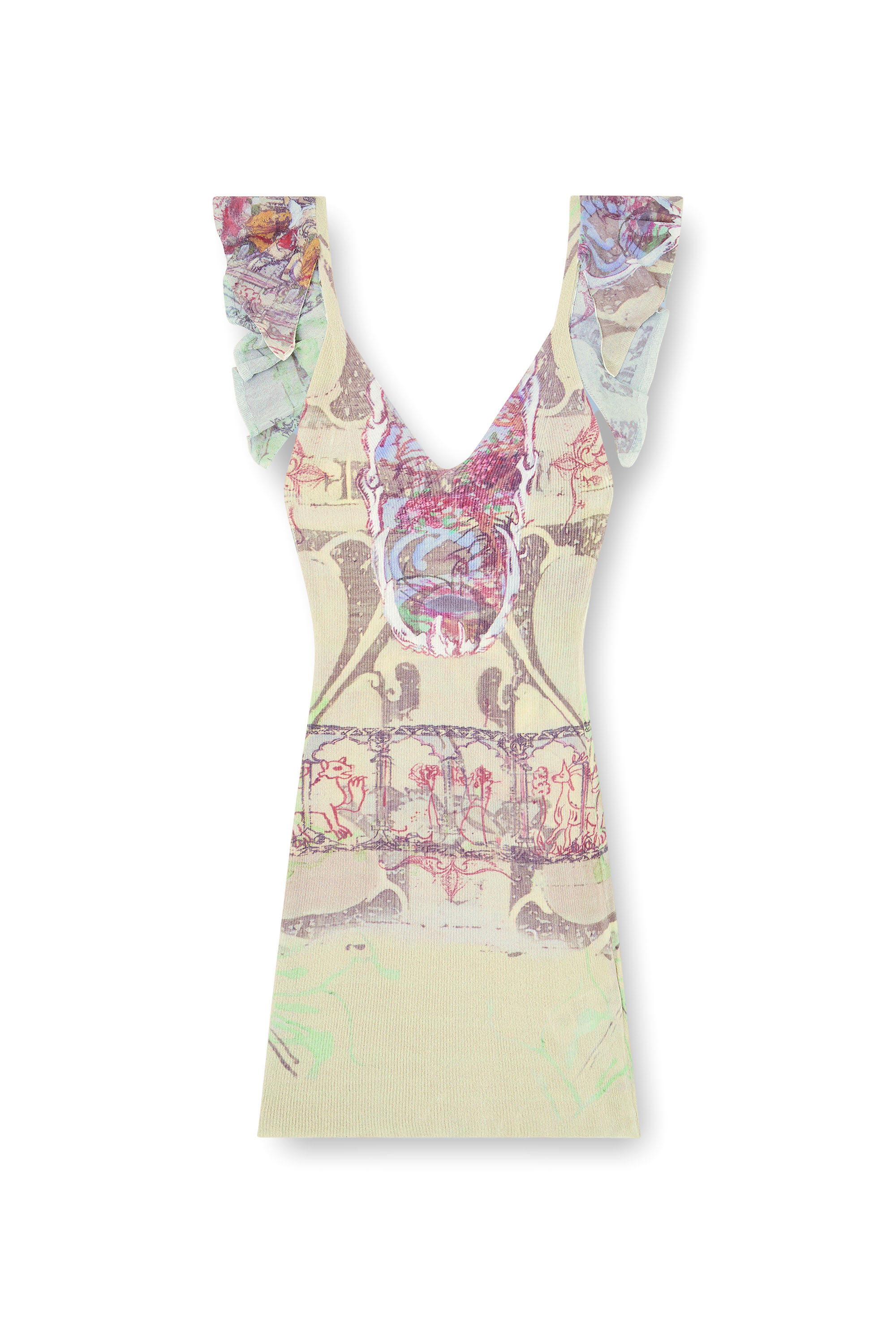 Diesel - M-FIORENZA, Robe à côtes avec imprimé médiéval mixte Femme in Beige - 2