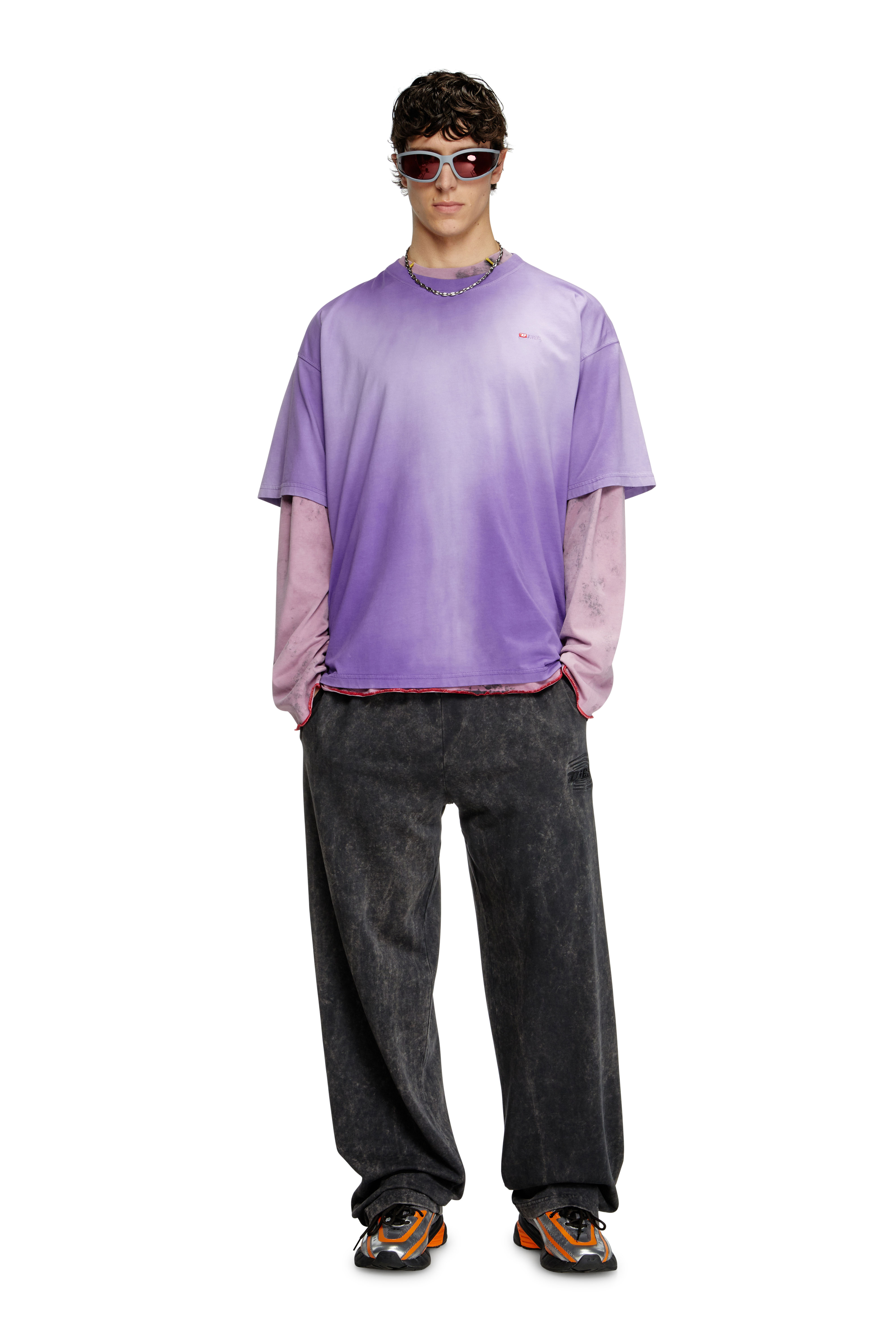 Diesel - T-BOXT-R27, T-shirt délavé avec micro-logo brodé Homme in Violet - 2