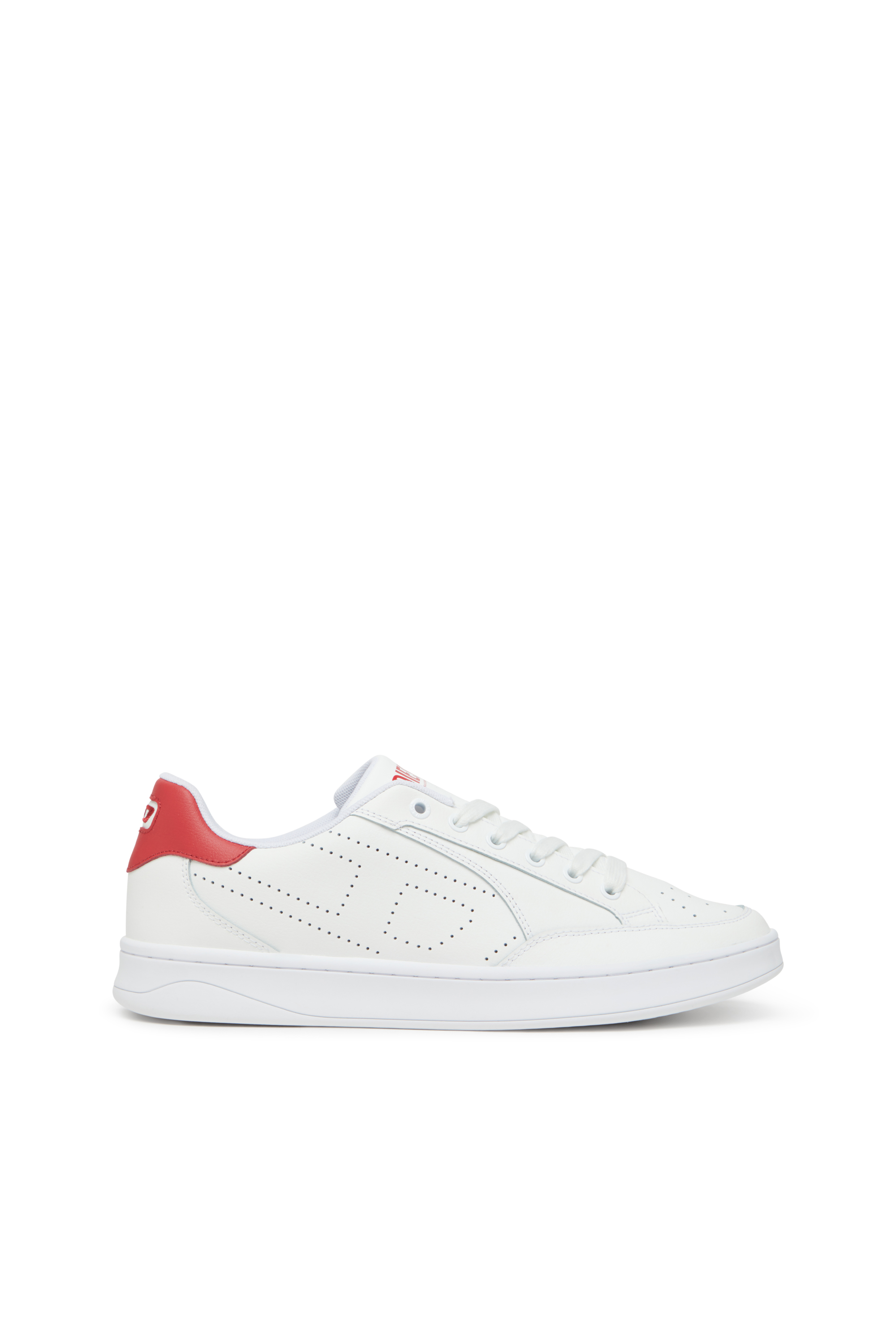 Diesel - S-DAKOTA LOW, Man's Leather sneakers with perforated logo in White/Red - 1