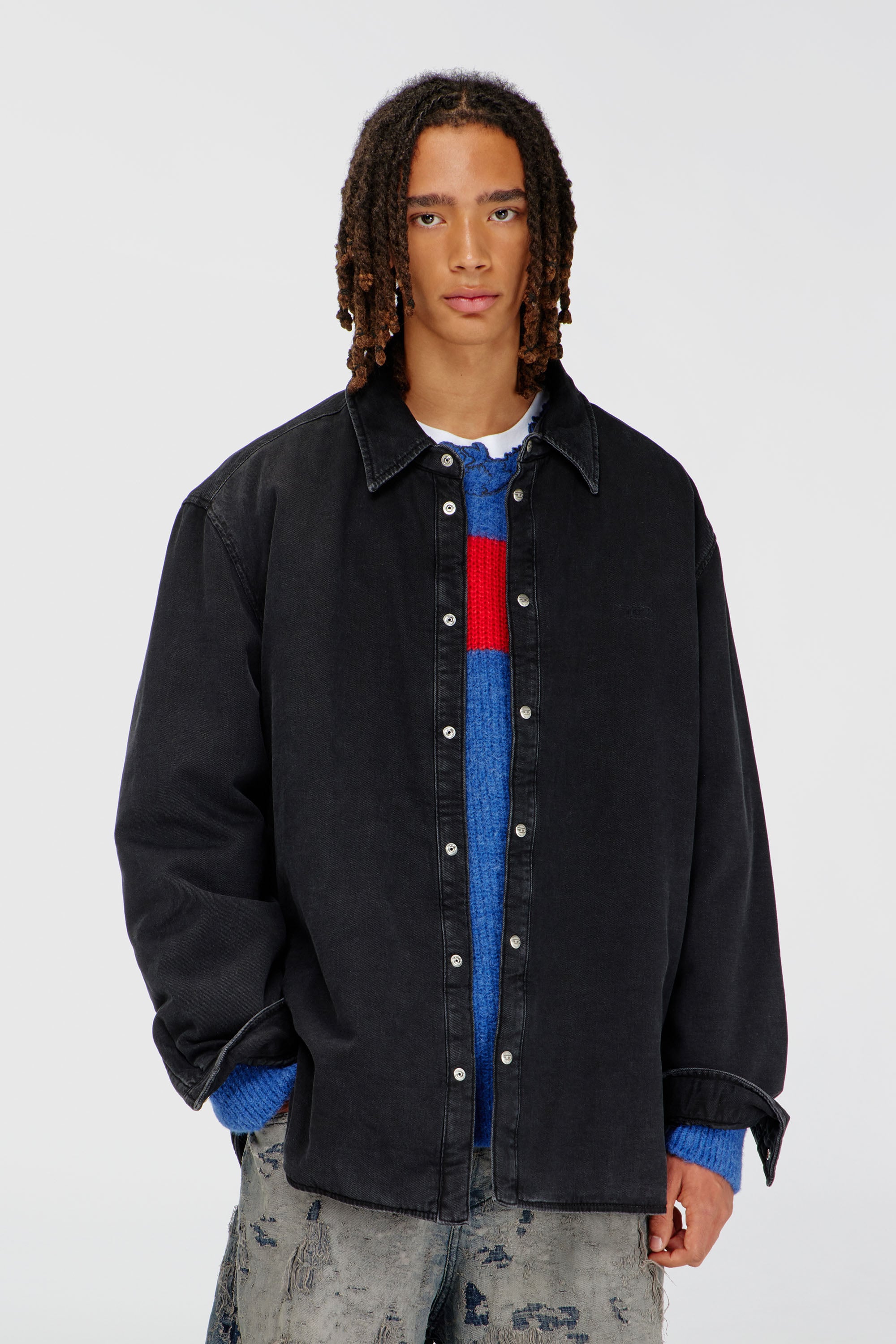 Diesel - D-FLAIM-D, Overshirt en denim matelass&eacute; Homme in Noir - 1
