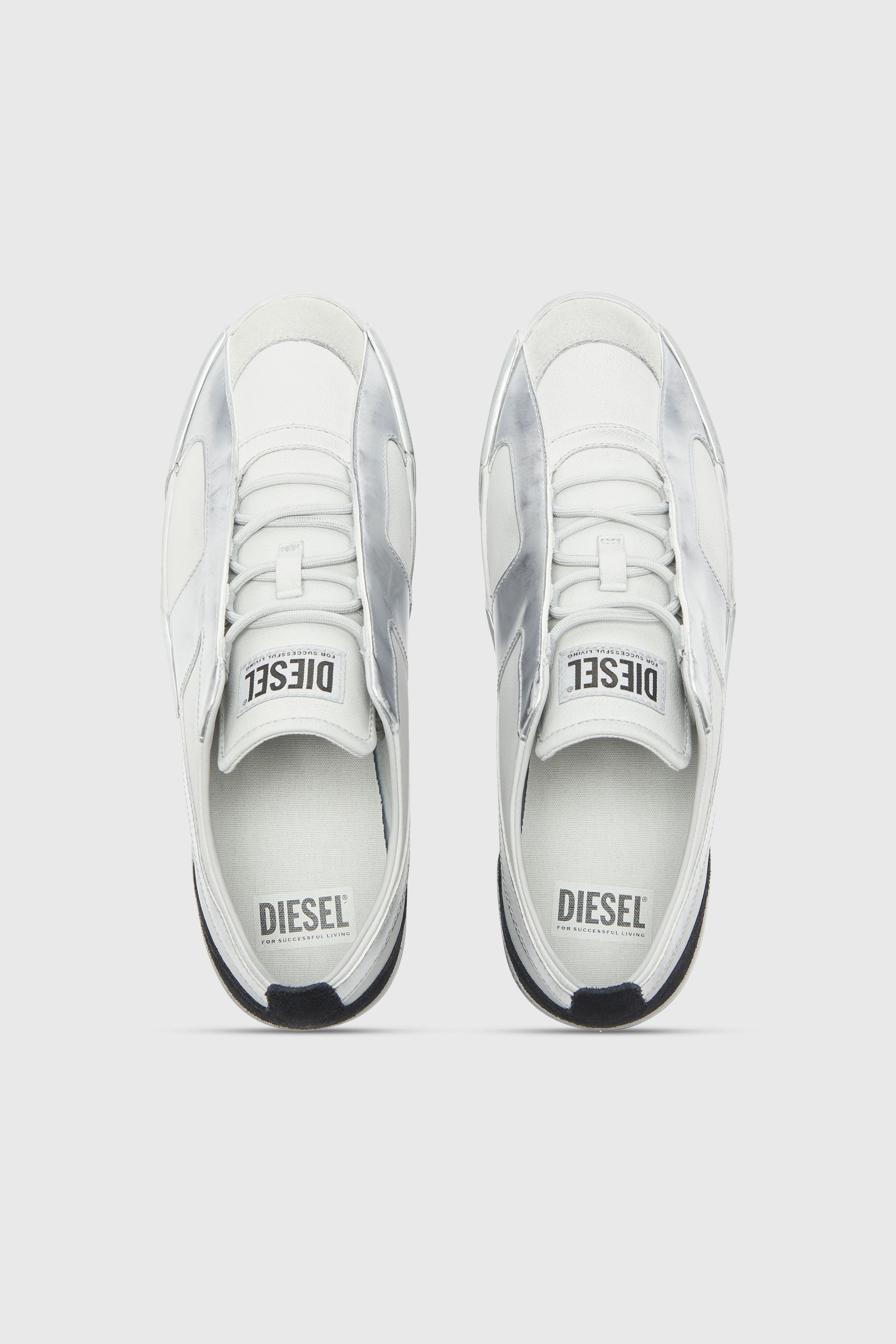 Diesel - S-SLANTE-D LOW, Man's S-Slante-D - Distressed sneakers in leather and suede in White/Silver - 4