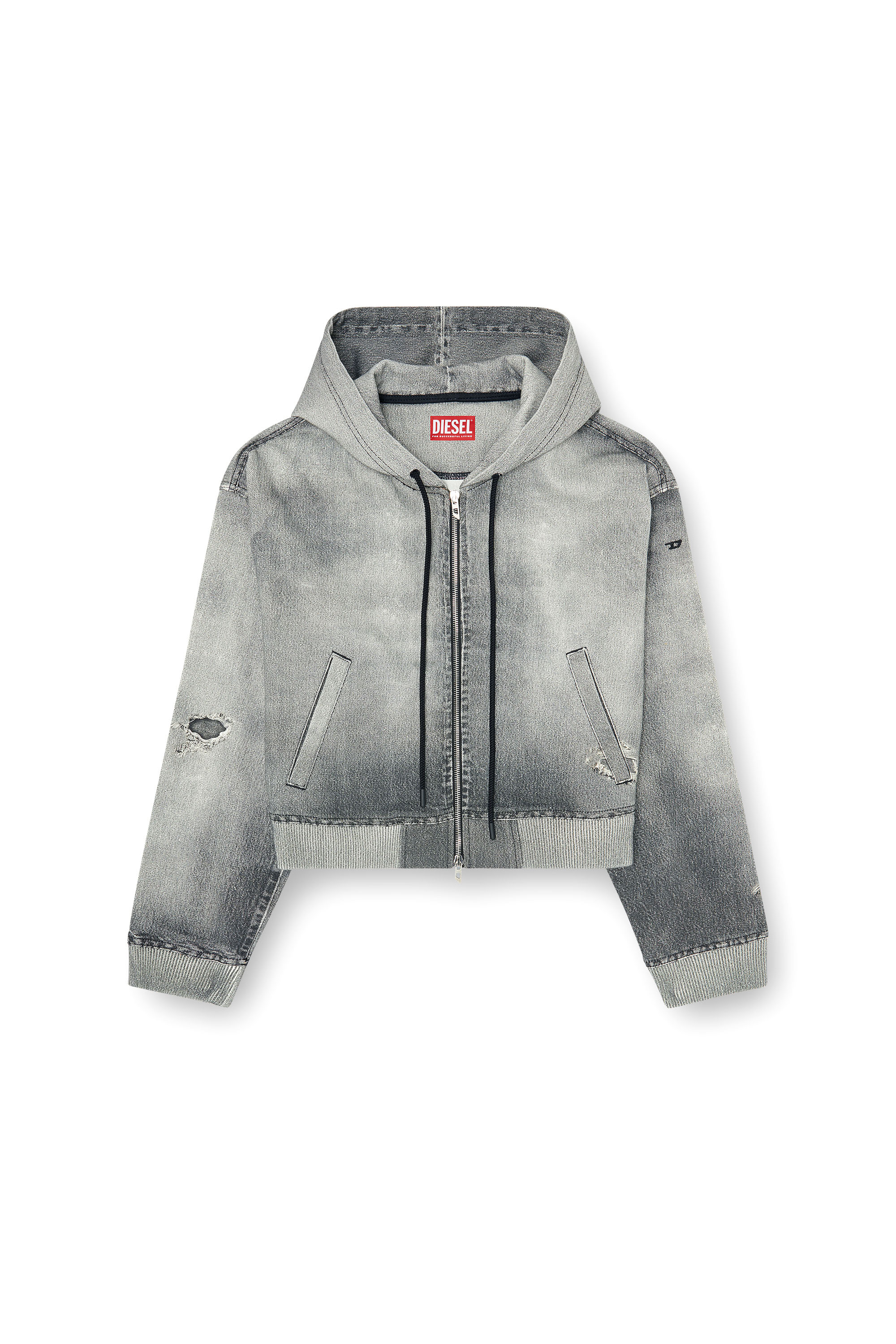 Diesel - DE-GIRI-CROP JOGG, Woman's Zip-up hoodie in trompe l'oeil JoggJeans in Grey - 3