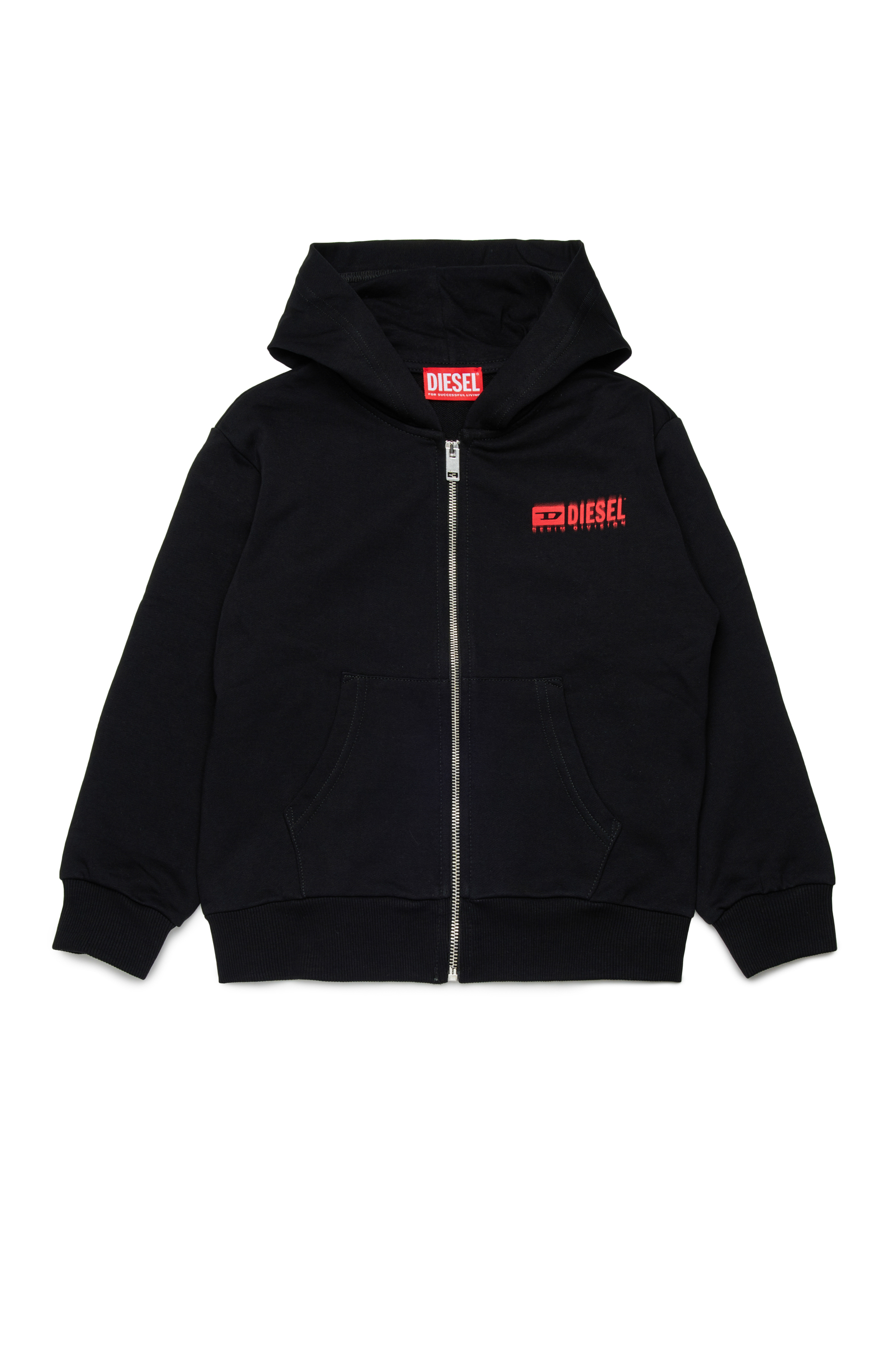 Diesel - SVOUGZIP OVER, Sweat-shirt à capuche zippé avec logo taché Homme in Noir - 1