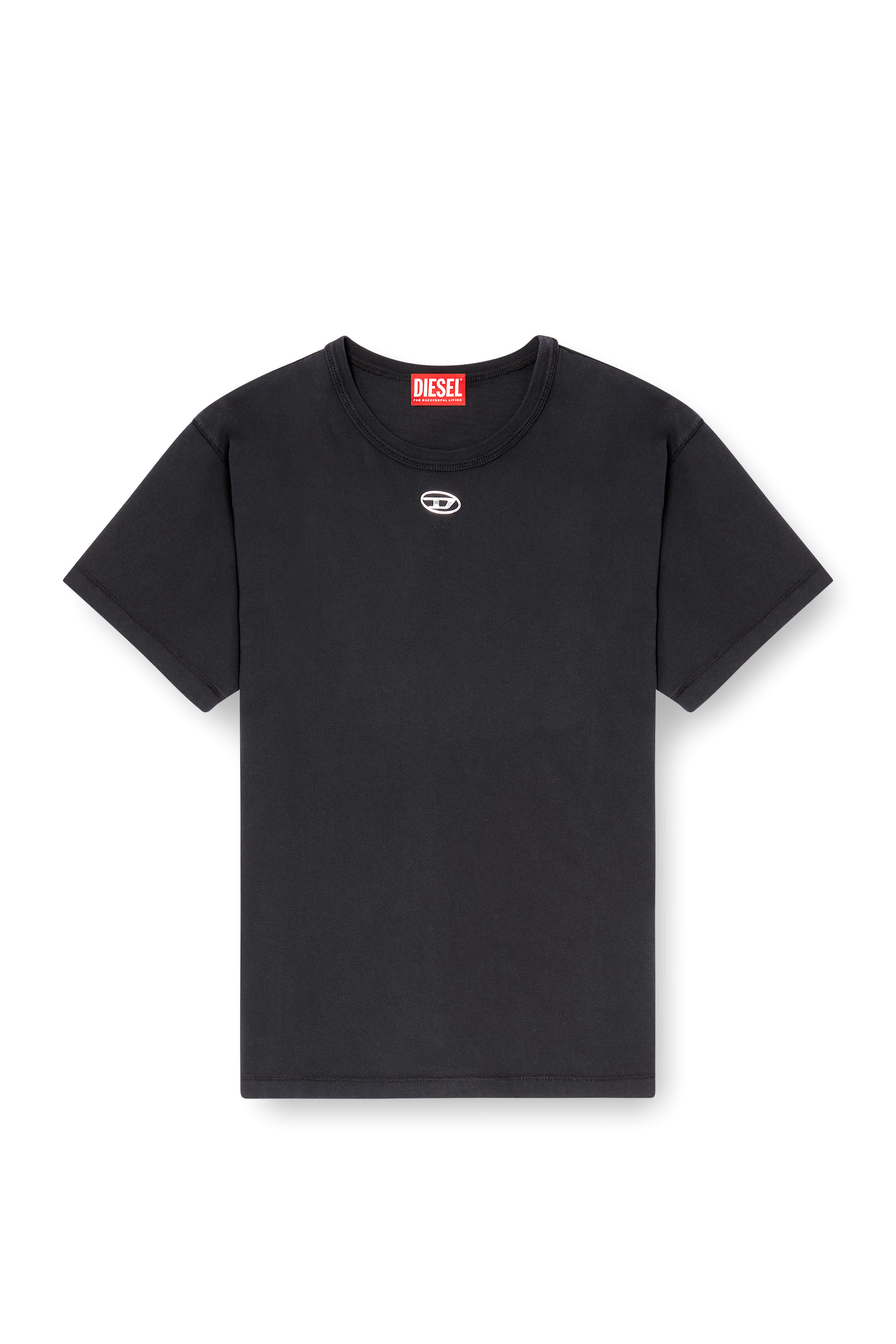 Diesel - T-NORMY-OD-S1, T-shirt en coton avec Oval D métallique Femme in Noir - 3