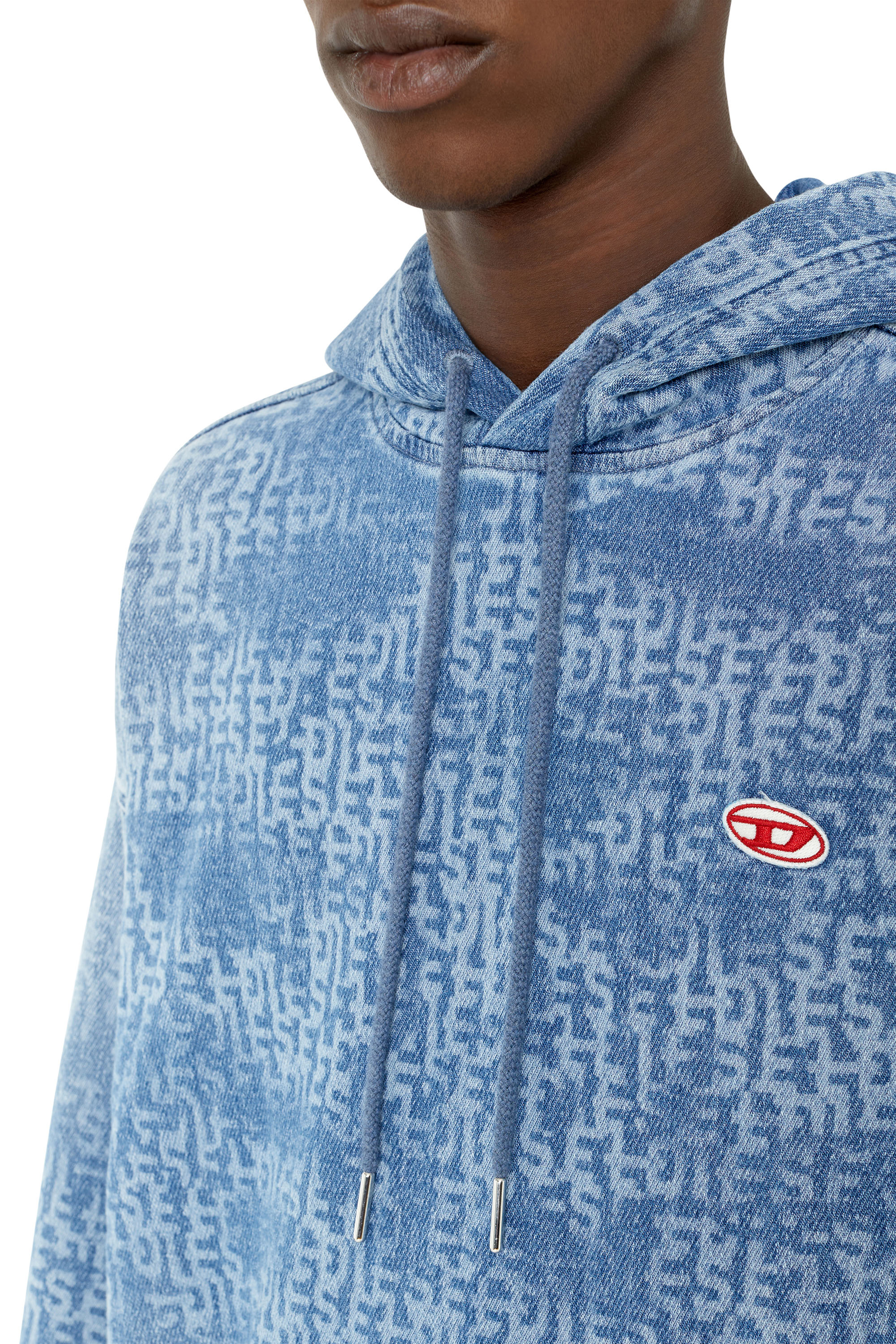 Diesel - D-UM-RIB TRACK DENIM HOODIE, Light Blue - Image 5