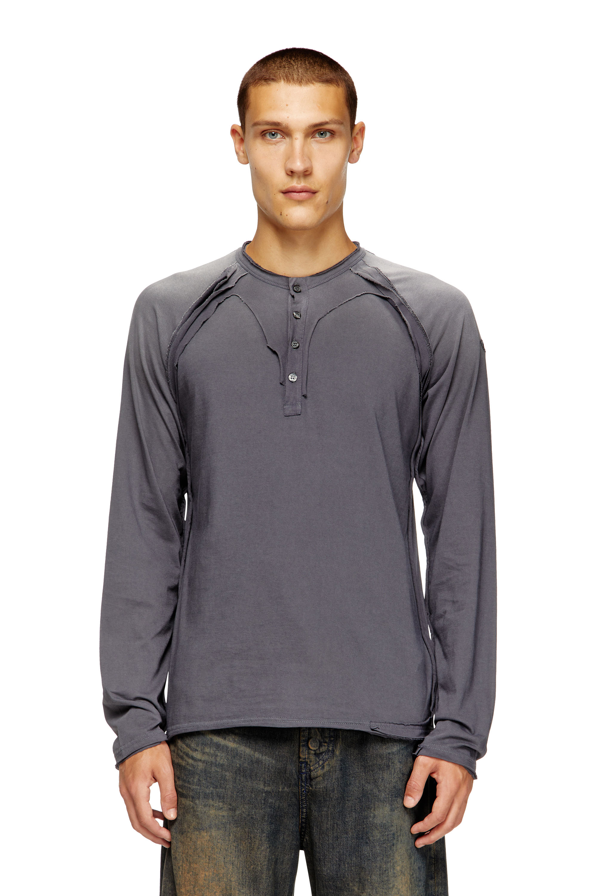 Diesel - T-RAWGY, T-shirt à manches longues avec effet peel-off Homme in Gris - 1