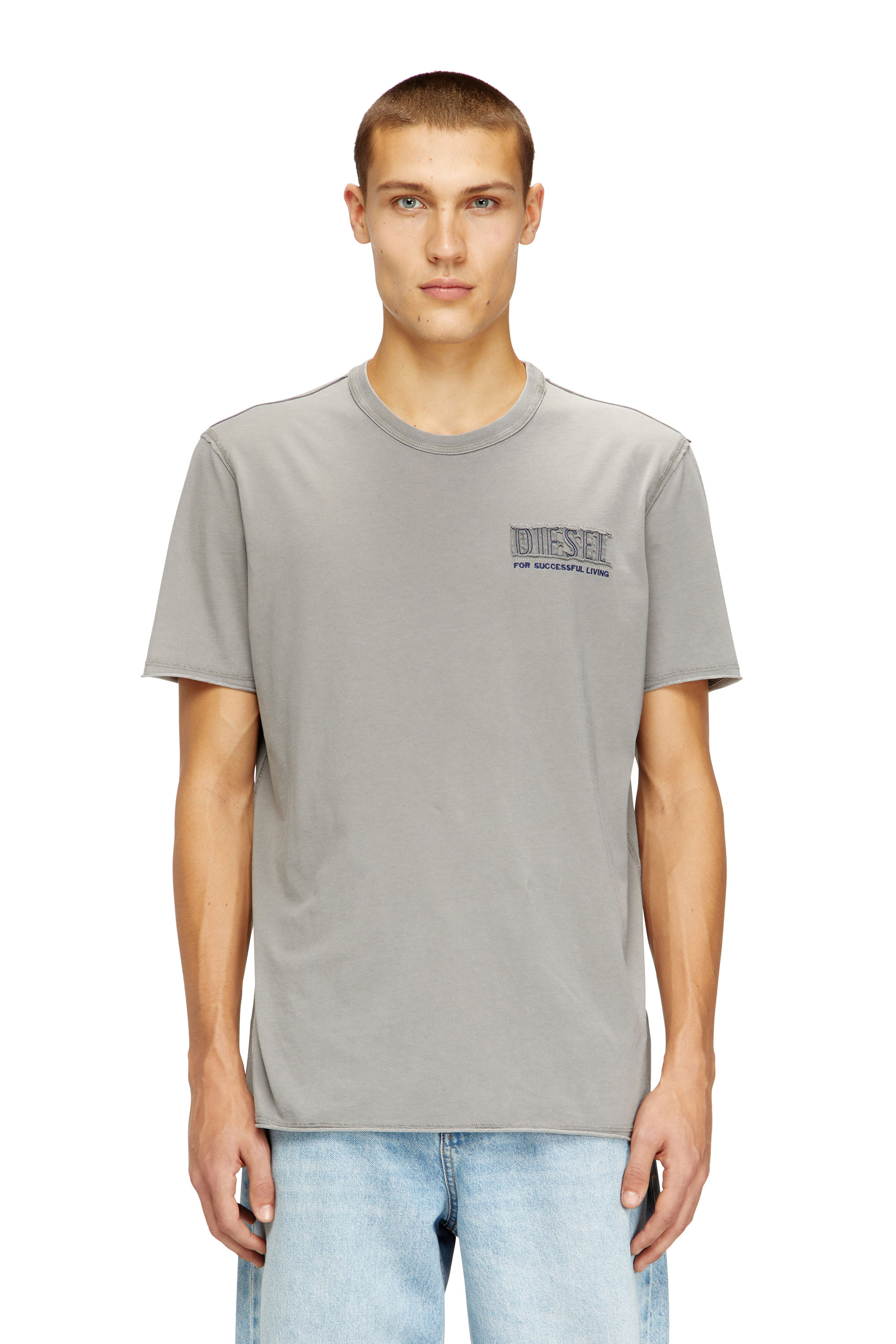 Diesel - T-RAWJUST-V1, T-shirt délavée à l'acide avec bords bruts Homme in Gris - 1