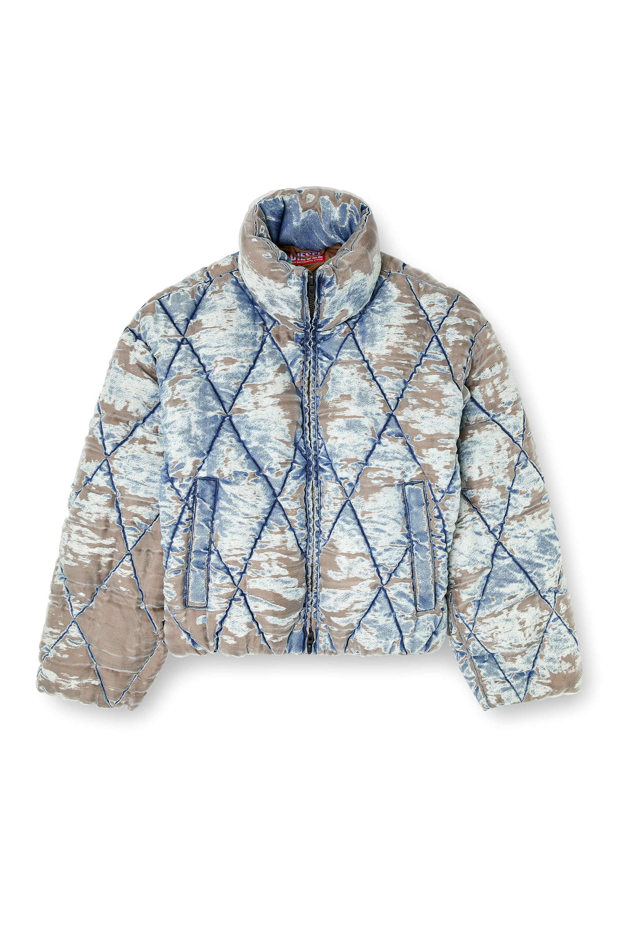 Diesel - W-KONS, Veste matelassée en denim dévoré avec surpiqûres en losanges Homme in ToBeDefined - 3