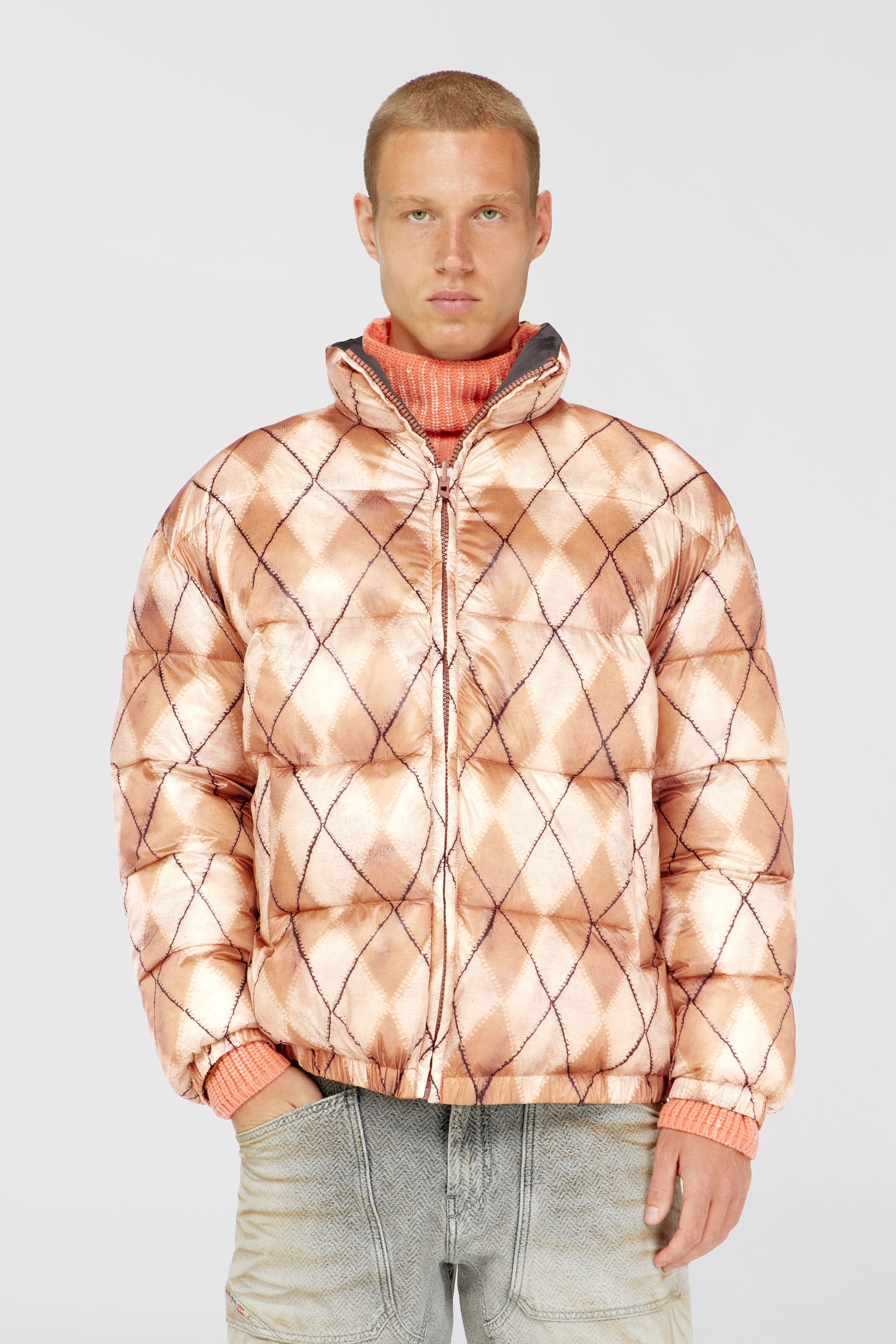 Diesel - W-BOURB-DLCK, Doudoune r&eacute;versible &agrave; motif losange Homme in Polychrome - 1