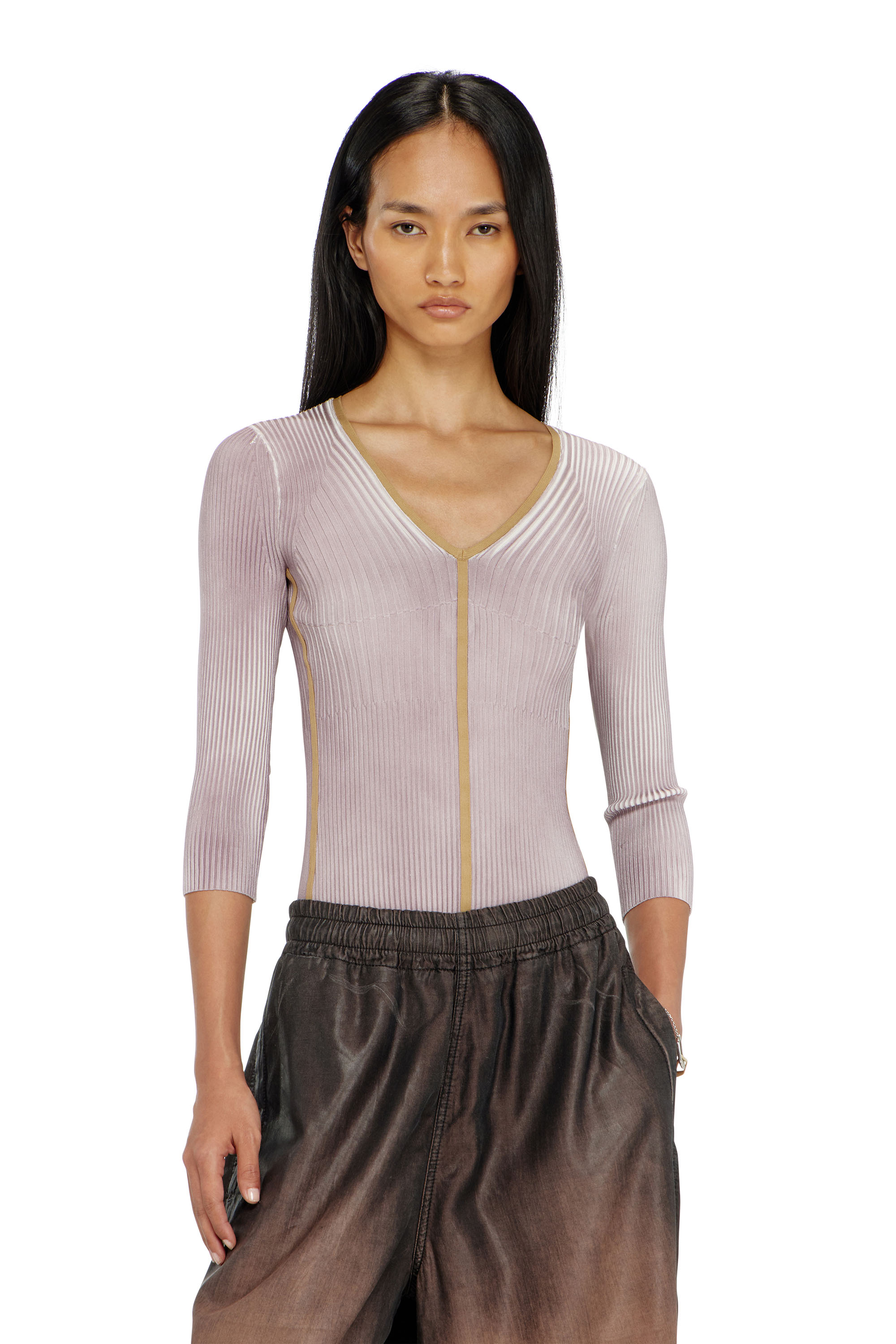 Diesel - M-SARMANI, Pull en maille &agrave; col V c&ocirc;tel&eacute; avec bandes contrastantes Femme in ToBeDefined - 3