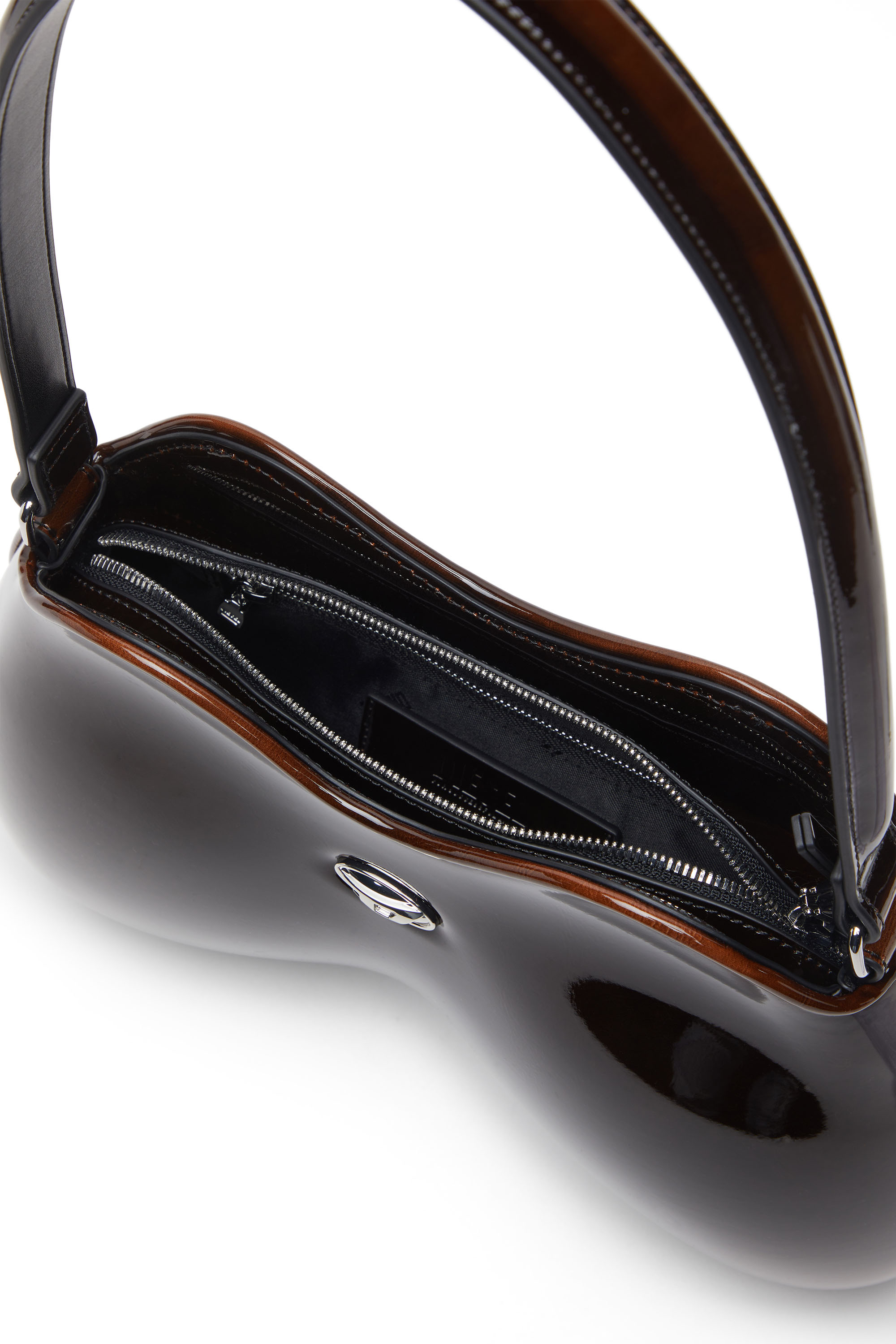 Diesel - DOUBLE-D SHOULDER, Double-D-Sac épaule rigide en PU brillant dégradé Femme in Marron - 3