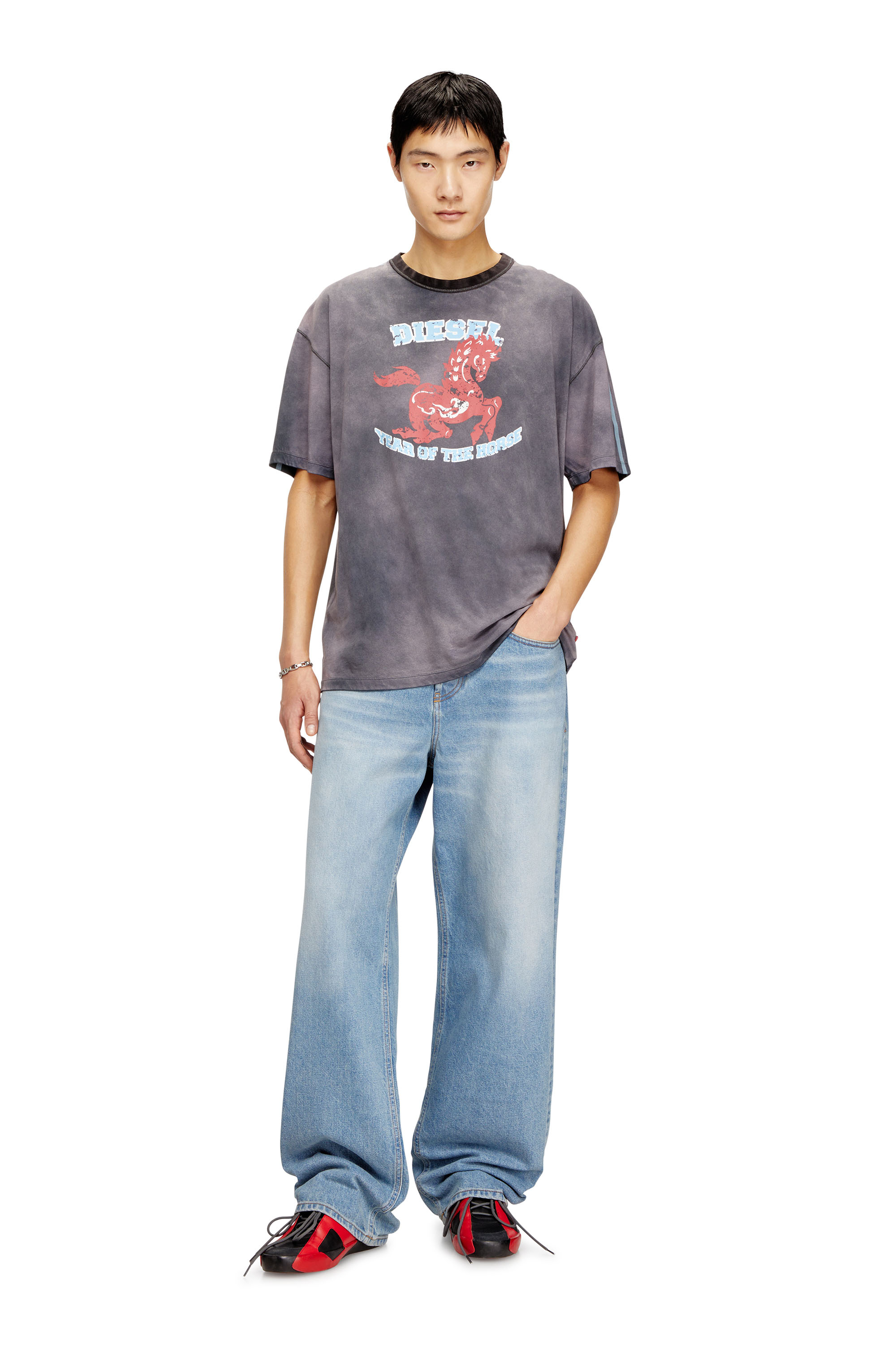 Diesel - CL-T-BOXT-HORSE, T-shirt en coton avec imprim&eacute; graphique cheval Homme in Gris - 1