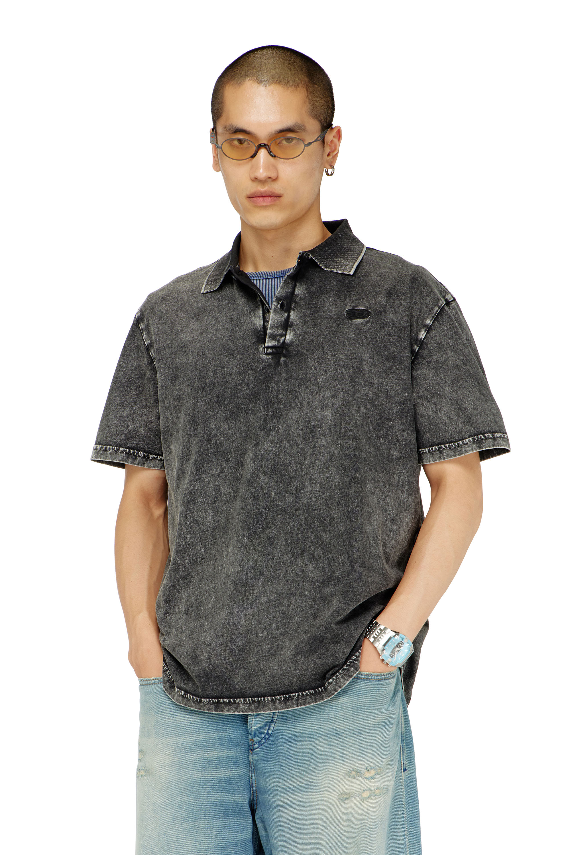 Diesel - T-REJUST-NC-DEN, Polo en jersey effet denim Homme in Gris - 3