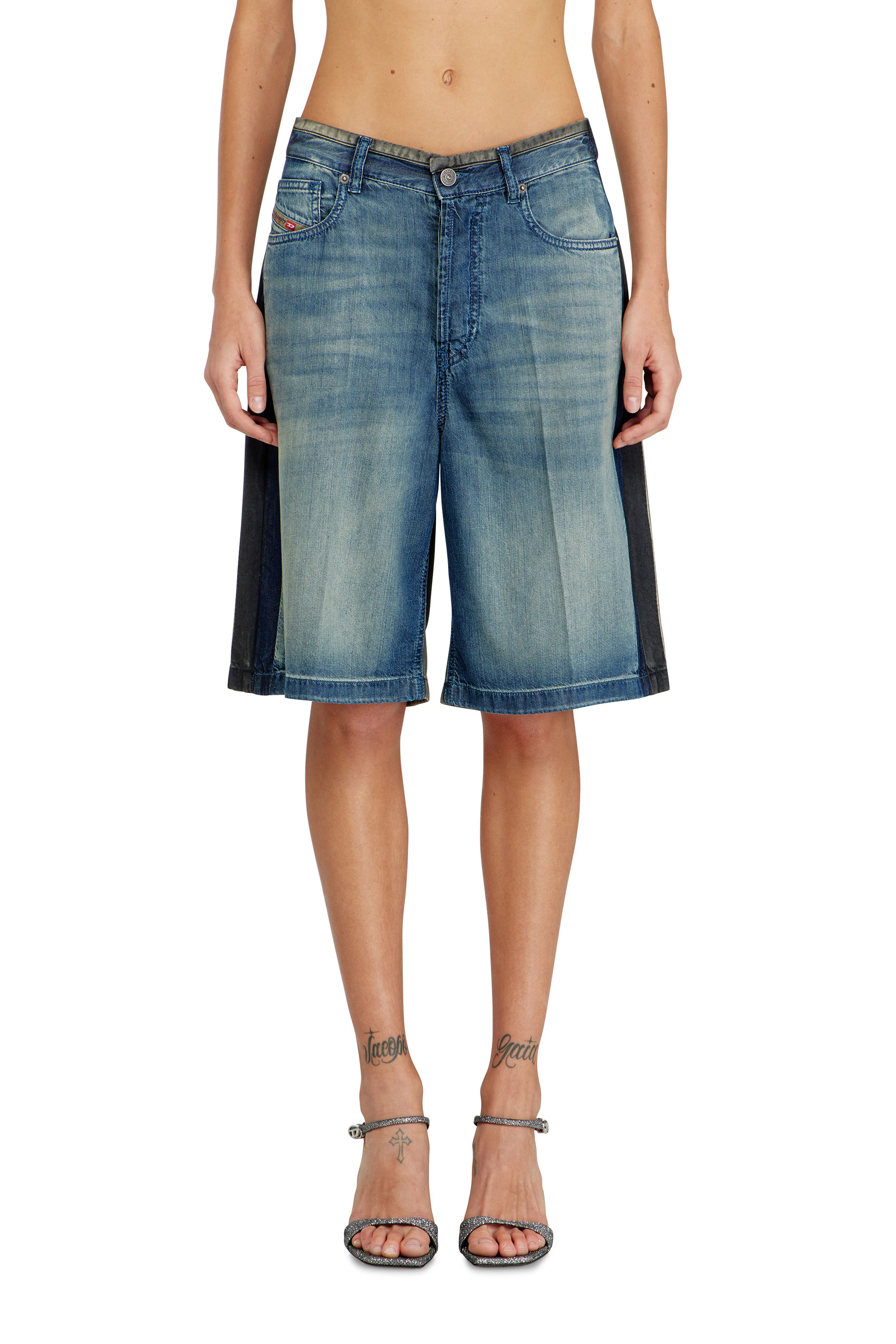 Diesel - DE-SIRE-SHORT-S1, Bermuda en denim &agrave; lavages contrast&eacute;s Femme in ToBeDefined - 3