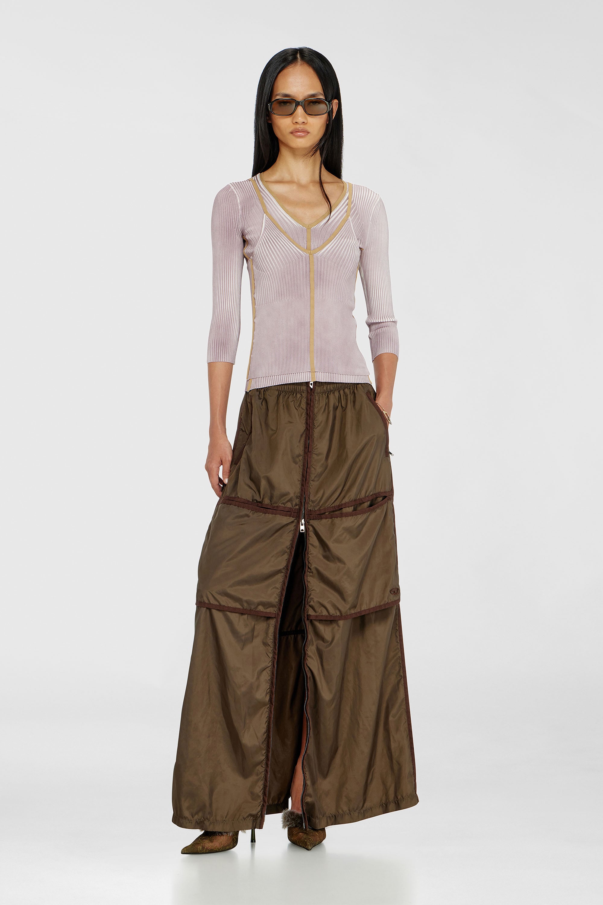 Diesel - M-SARMITE, D&eacute;bardeur en maille c&ocirc;tel&eacute;e avec bandes contrastantes Femme in Violet - 1