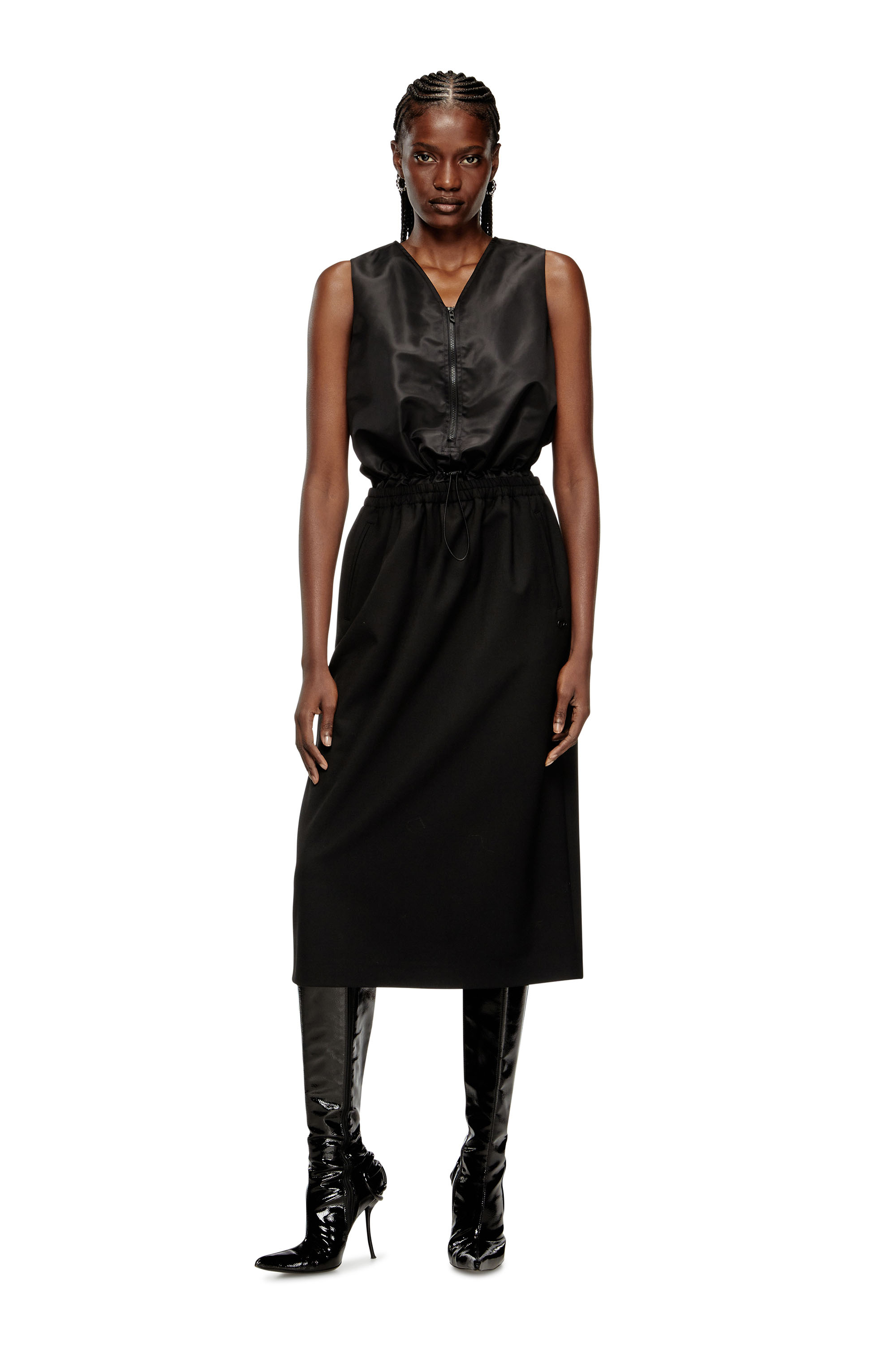 D-RUID-R2, Black Diesel - D-RUID-R2, Woman's Midi dress with wool skirt in Black - 3