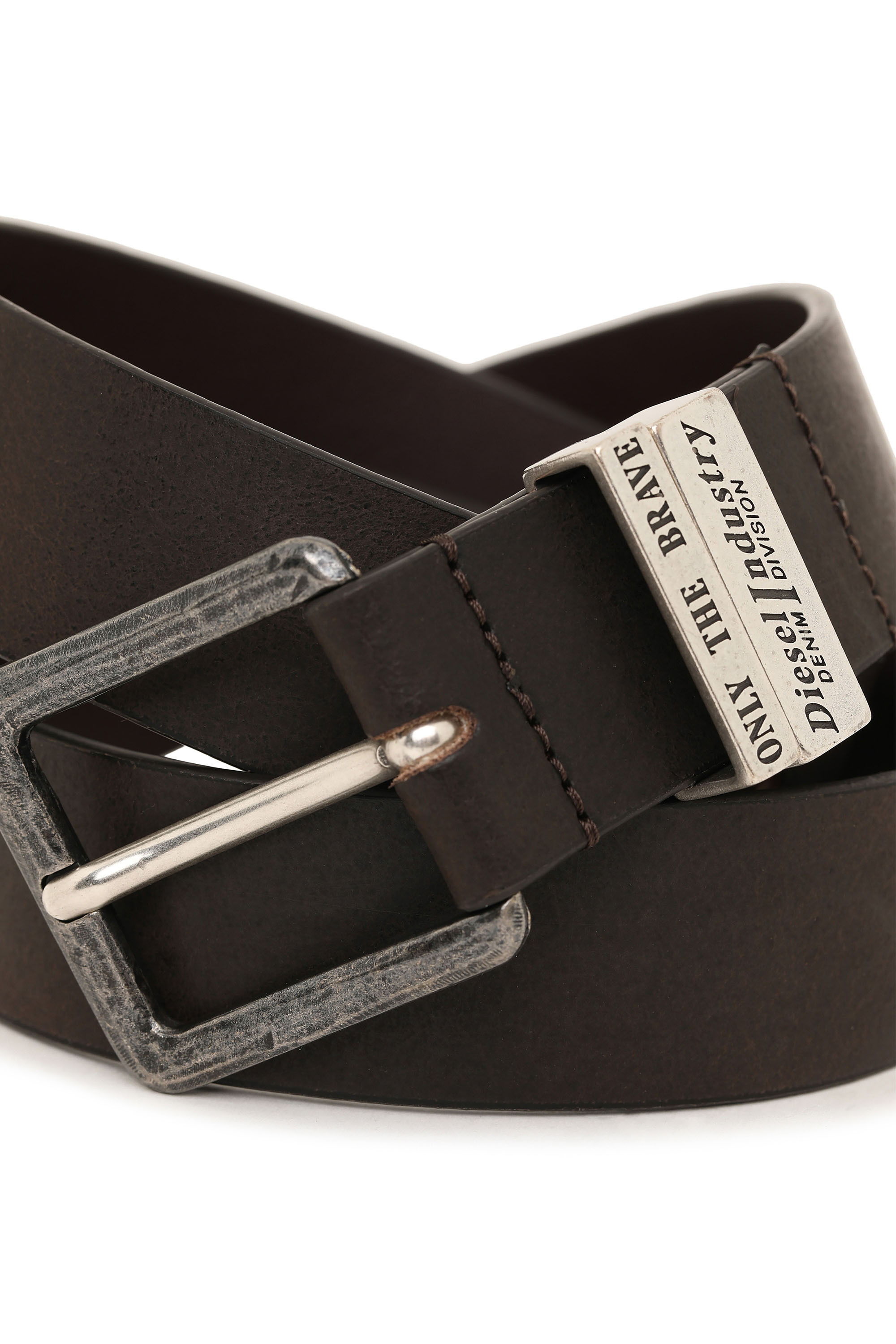Diesel - B-GUARANTEE-A, Man's 3.4cm leather belt with burnished hardware in Brown - 3