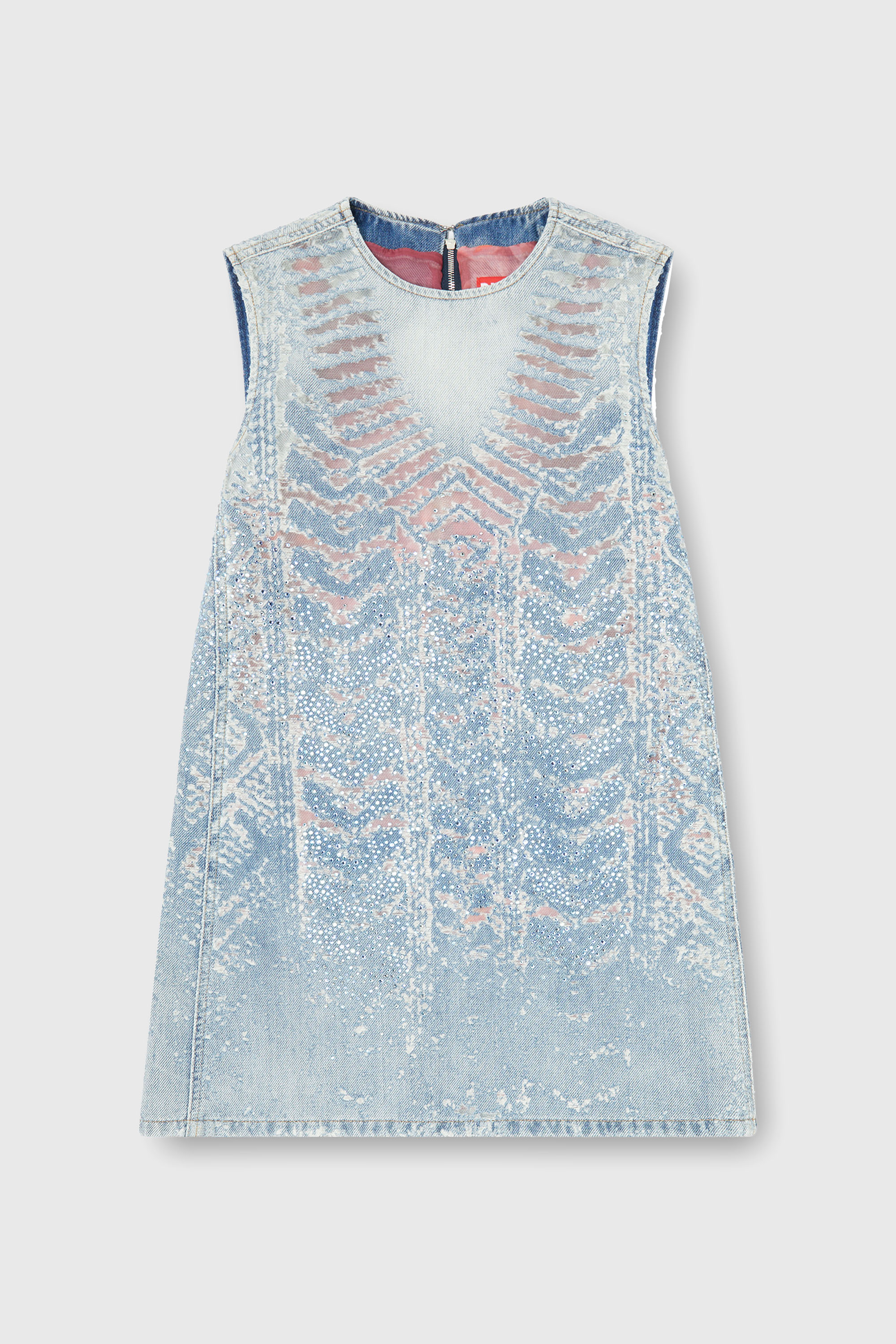 Diesel - DE-MYRELA-S, Robe courte en denim microstone devor&eacute; Femme in Bleu - 1