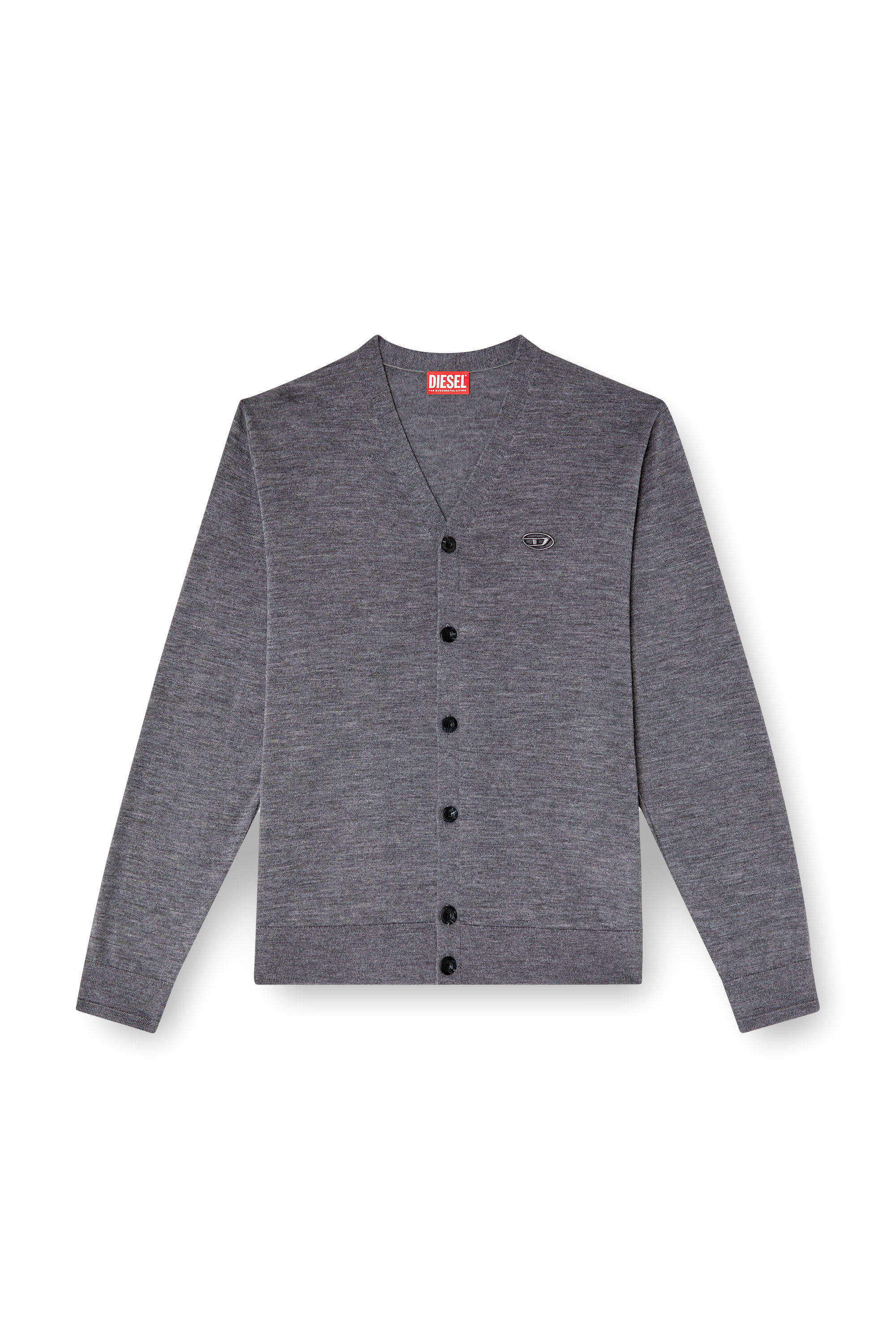 Diesel - K-VOLTO, Cardigan en laine avec logo cut-out Homme in Gris - 6