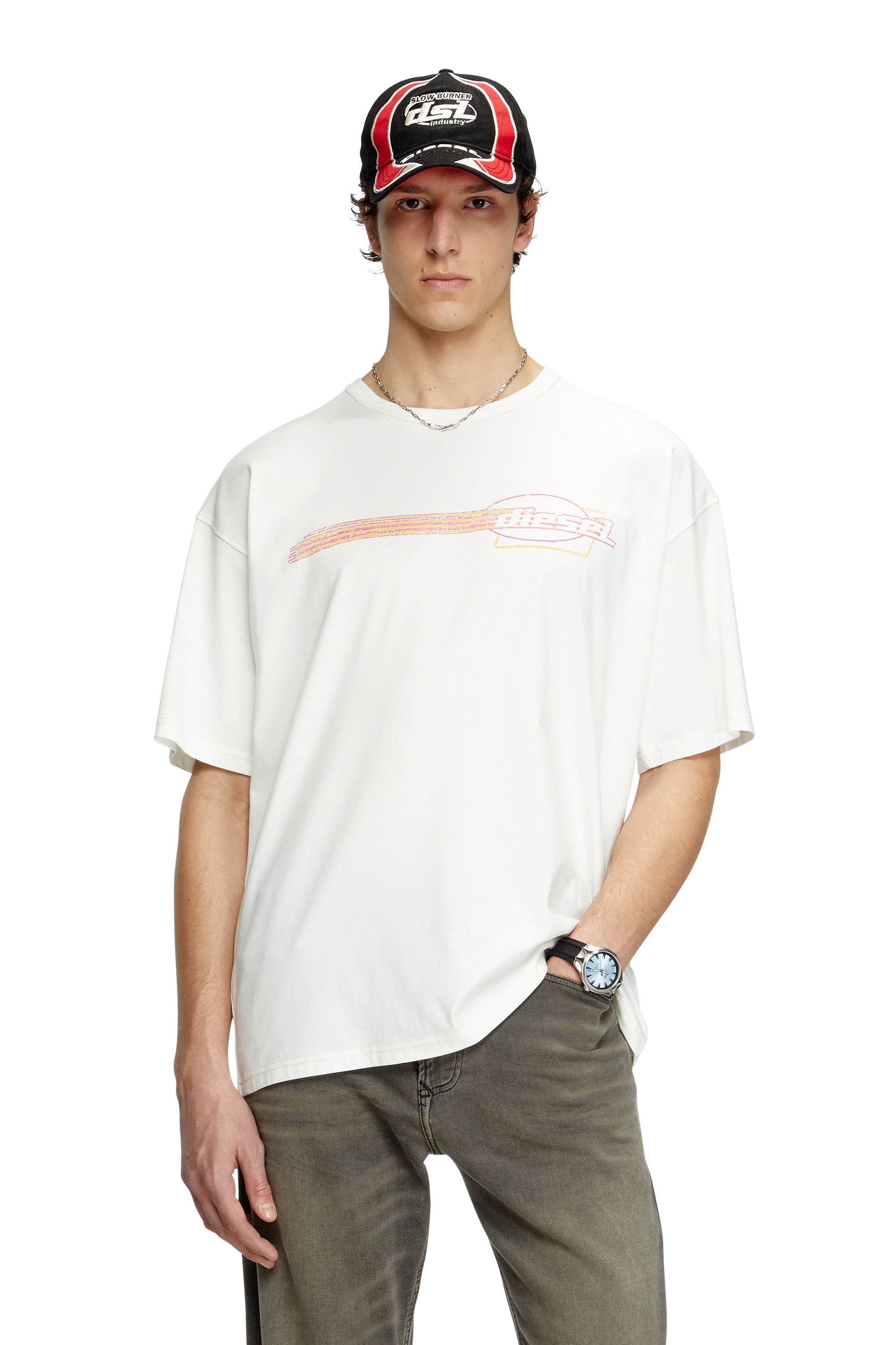 Diesel - T-BOXT-R16, T-shirt avec graphismes de logo floqué Homme in Blanc - 1