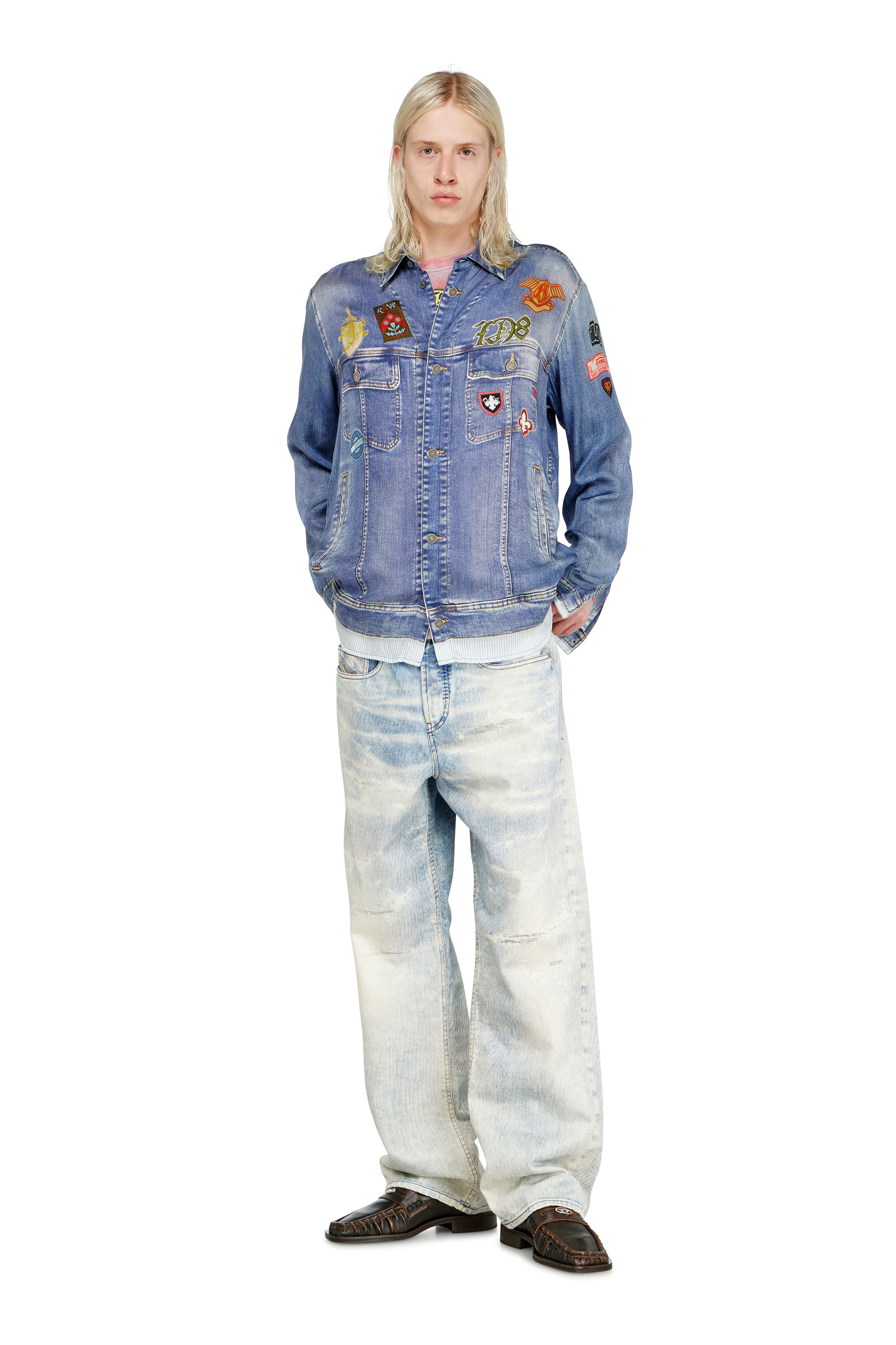 Diesel - S-SIMPLY-PATCH, Chemise satin&eacute;e &agrave; imprim&eacute; denim trompe-l'&oelig;il Homme in ToBeDefined - 2