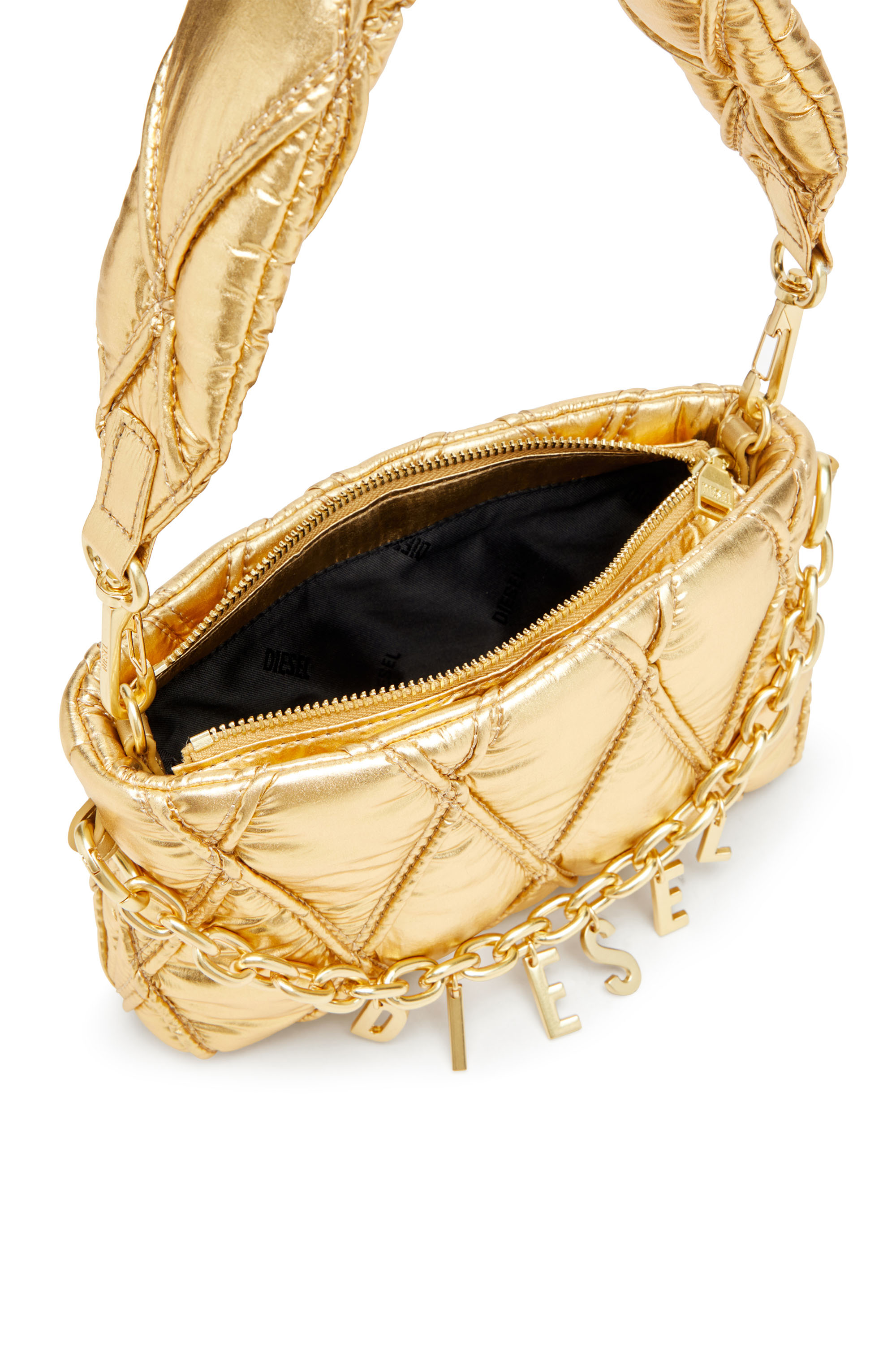 Diesel - CHARM-D POUCH, Porte-monnaie en nylon métallisé matelassé Femme in Doré - 5