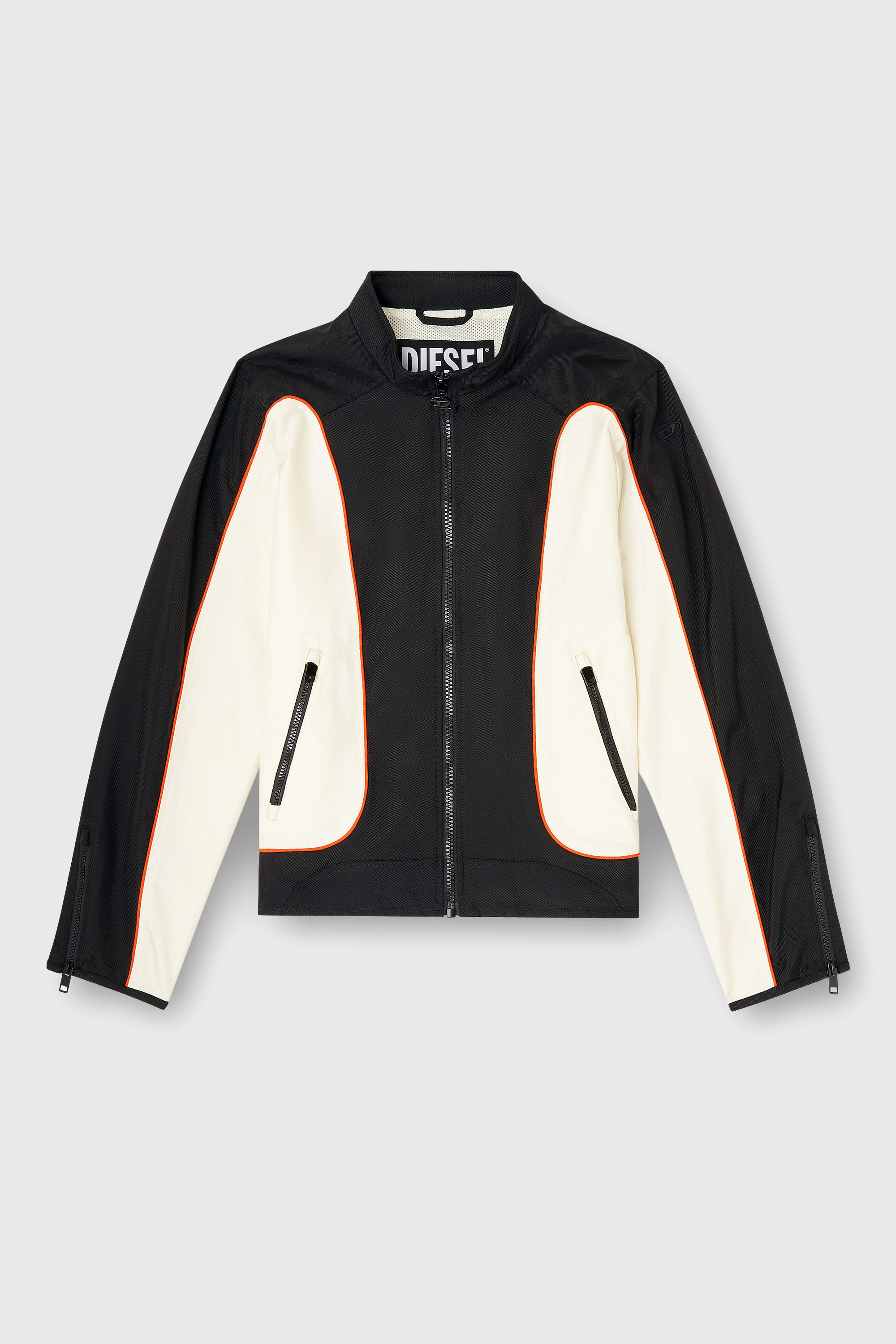 Diesel - J-BLINK-WRD, Man's Nylon jacket with color block and piping details in Black/White - 2