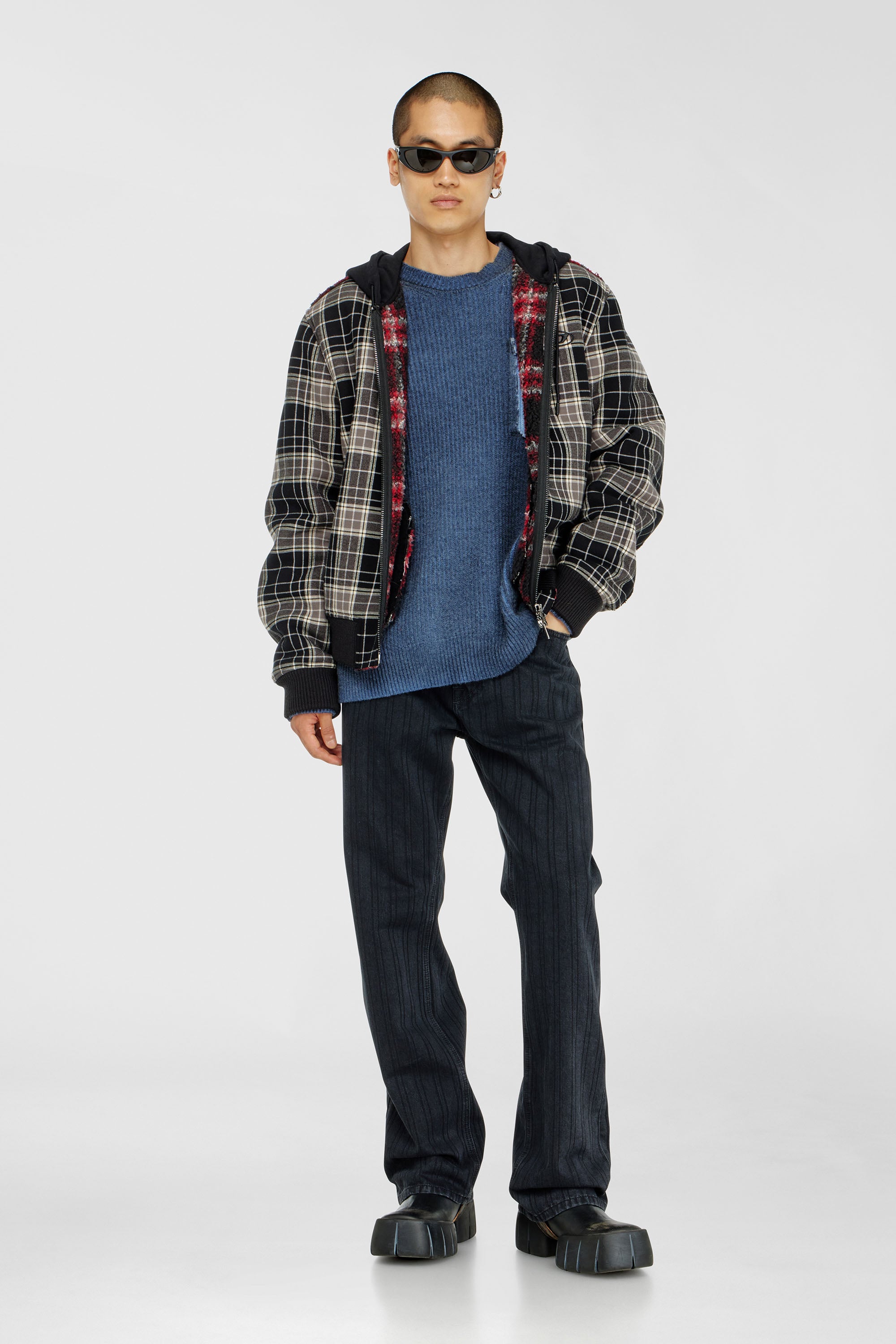 Diesel - W-KUNST, Blouson bomber &agrave; carreaux avec int&eacute;rieur effet teddy Homme in Polychrome - 2