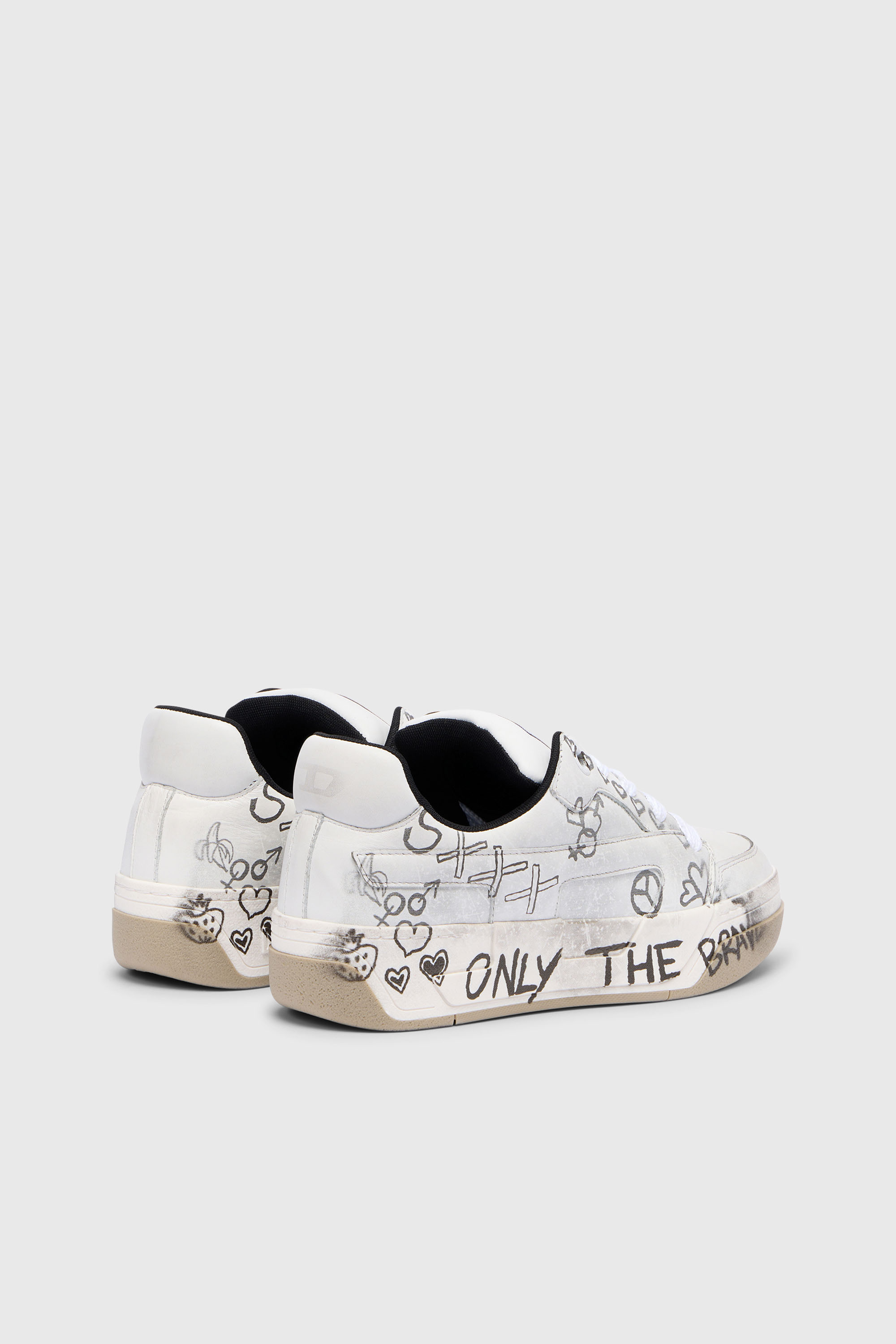 Diesel - S-D-OLLIE LOW, D-Ollie-Baskets en cuir avec imprim&eacute; graffiti Homme in Blanc - 3