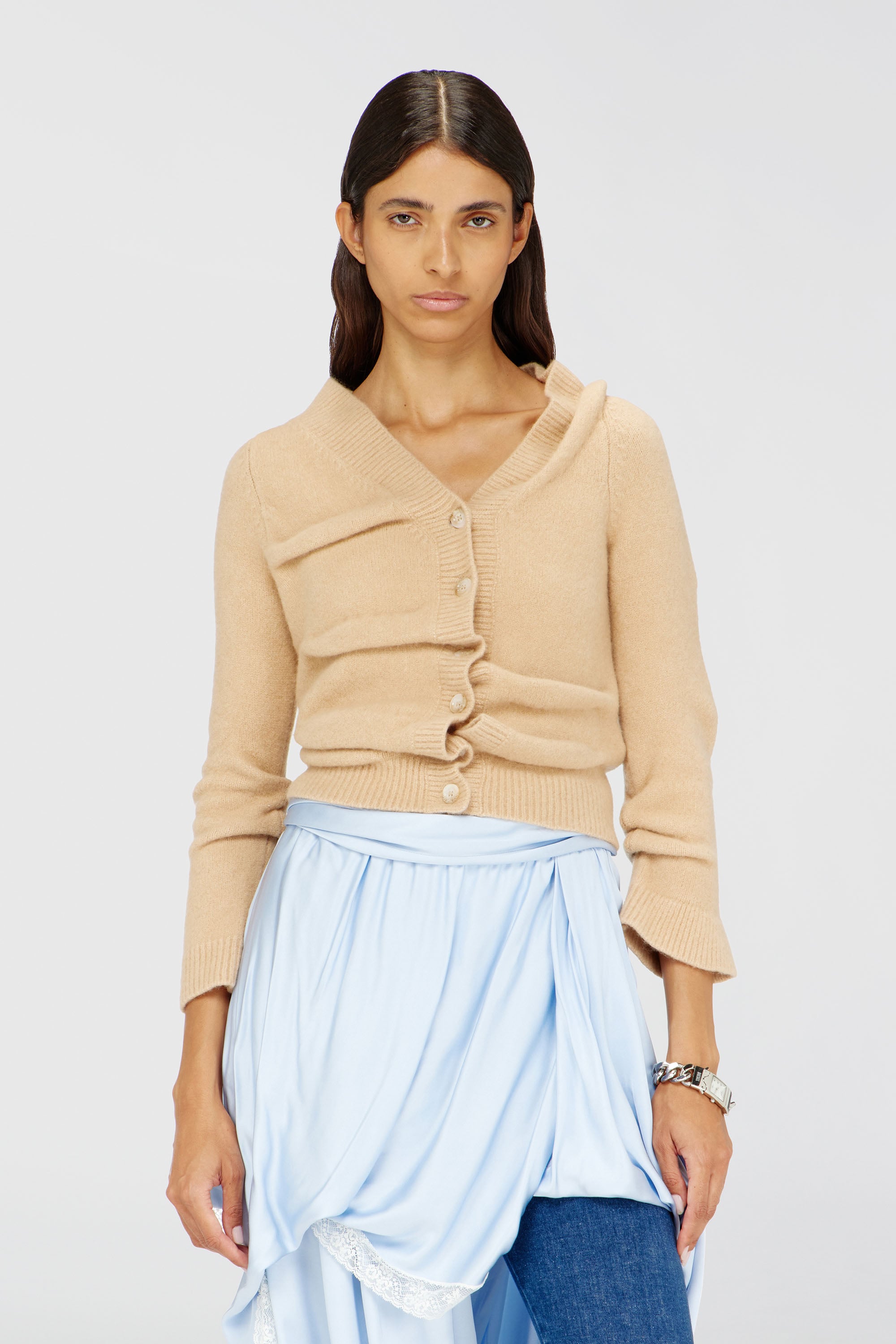 Diesel - M-AVA, Cardigan court en maille bouillie froiss&eacute;e Femme in Beige - 1