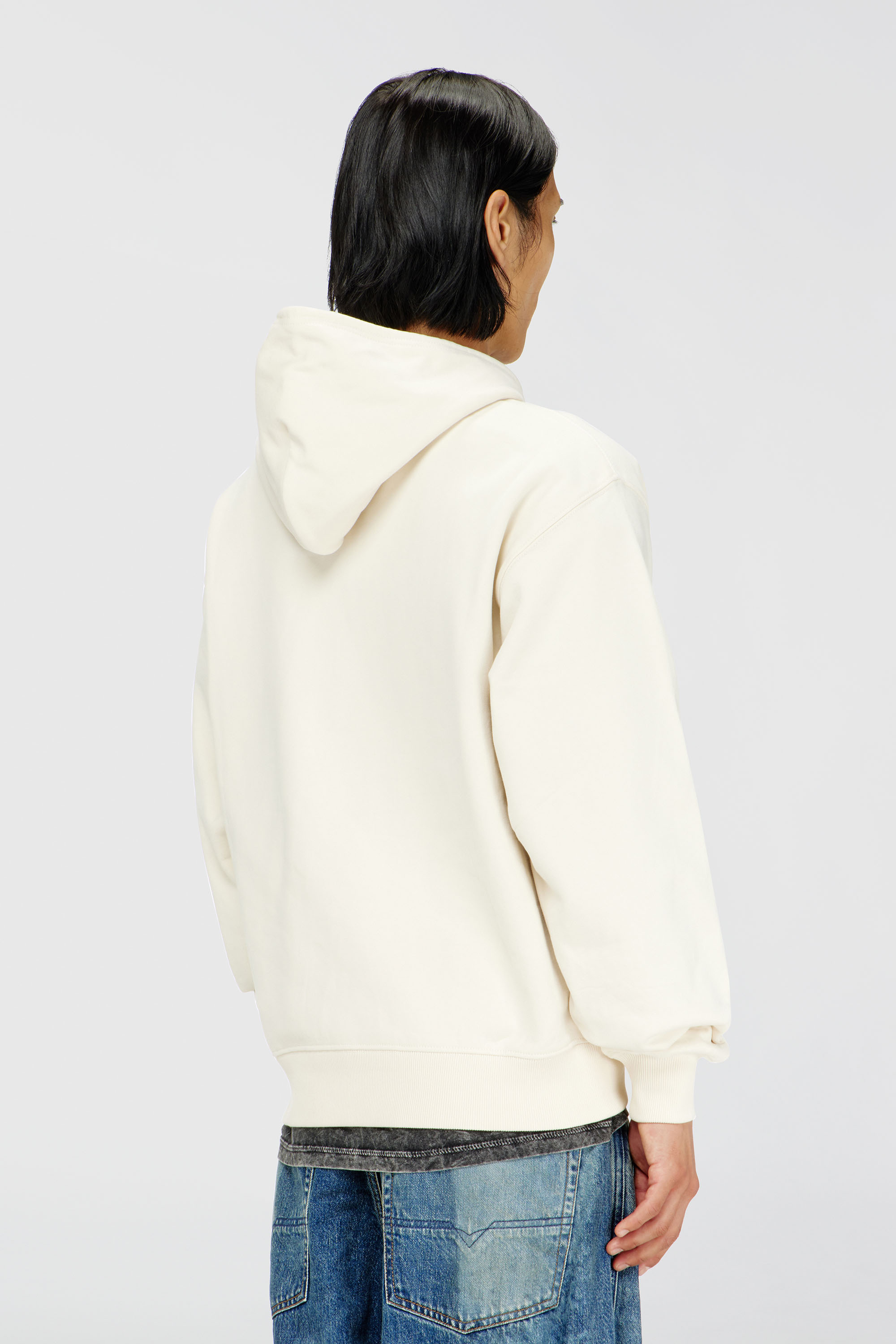 Diesel - S-LUK-H-T92, Sweat &agrave; capuche en coton avec broderie logo Oval D ton sur ton Homme in Blanc - 4