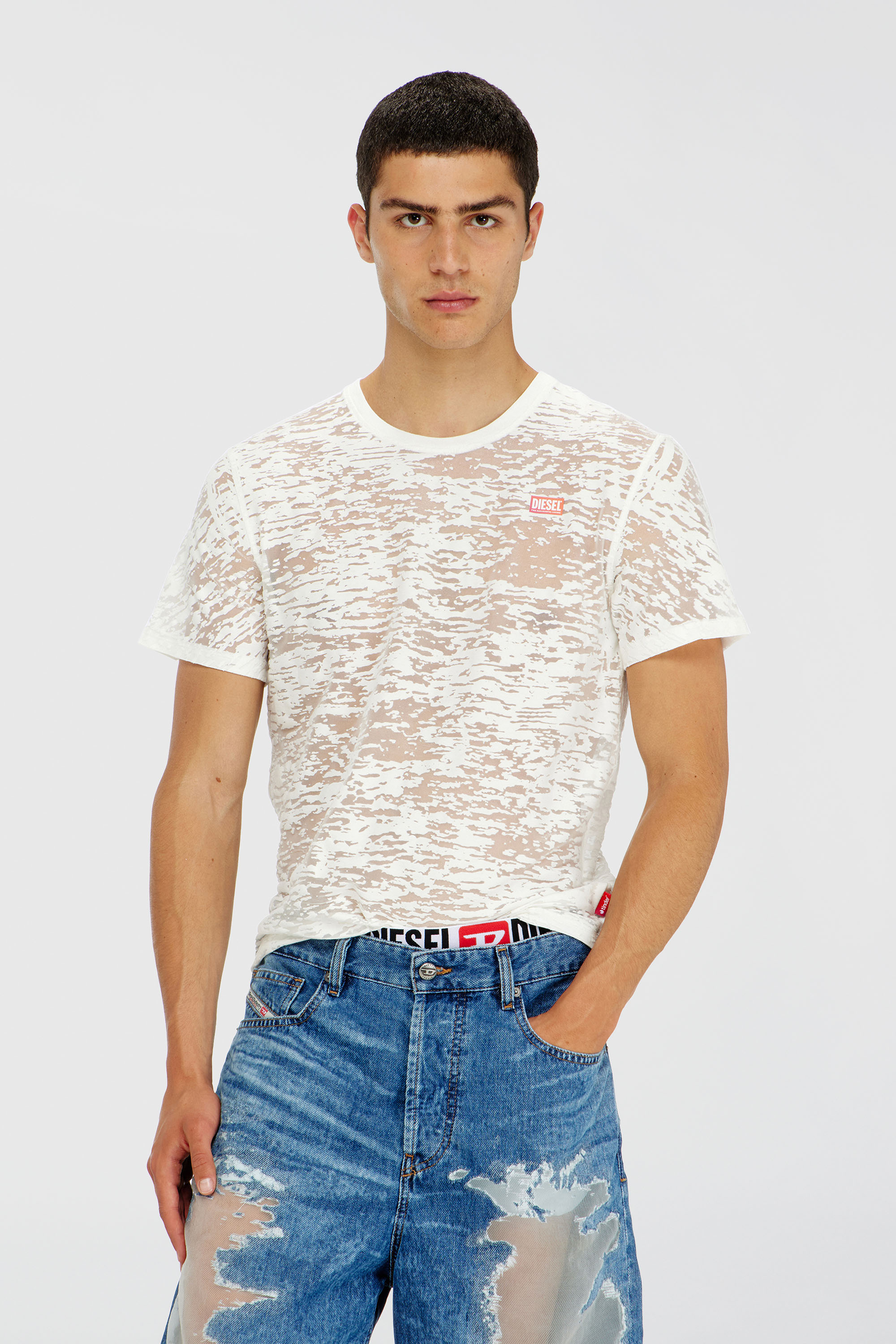 Diesel - PR-T-NOTS-MATI-R, T-shirt en jersey all-over devor&eacute; Mixte in Blanc - 3