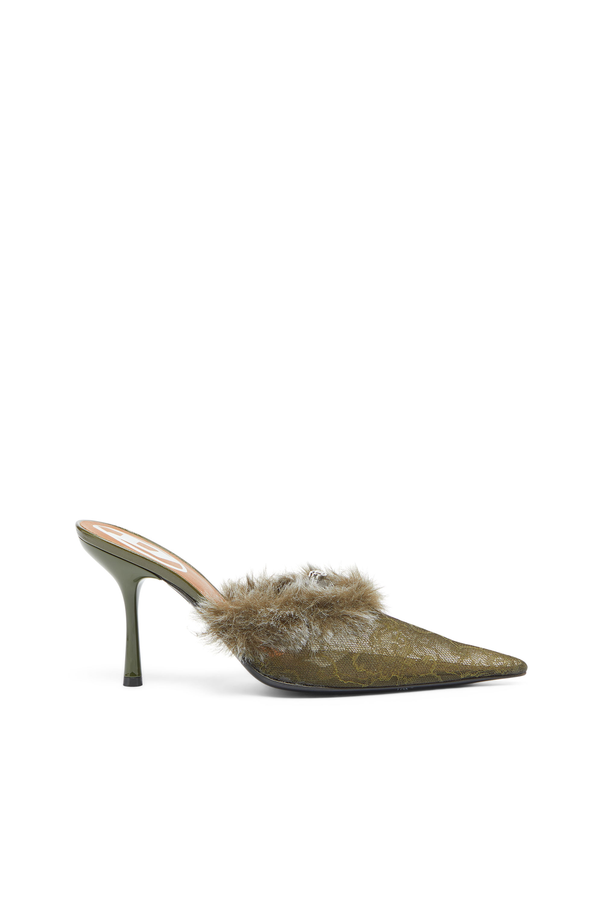 Diesel - D-JEWELS  MULE FUR 90, Woman's D-Ten&Half - Mules in nylon with fuzzy trim in Military Green - 1
