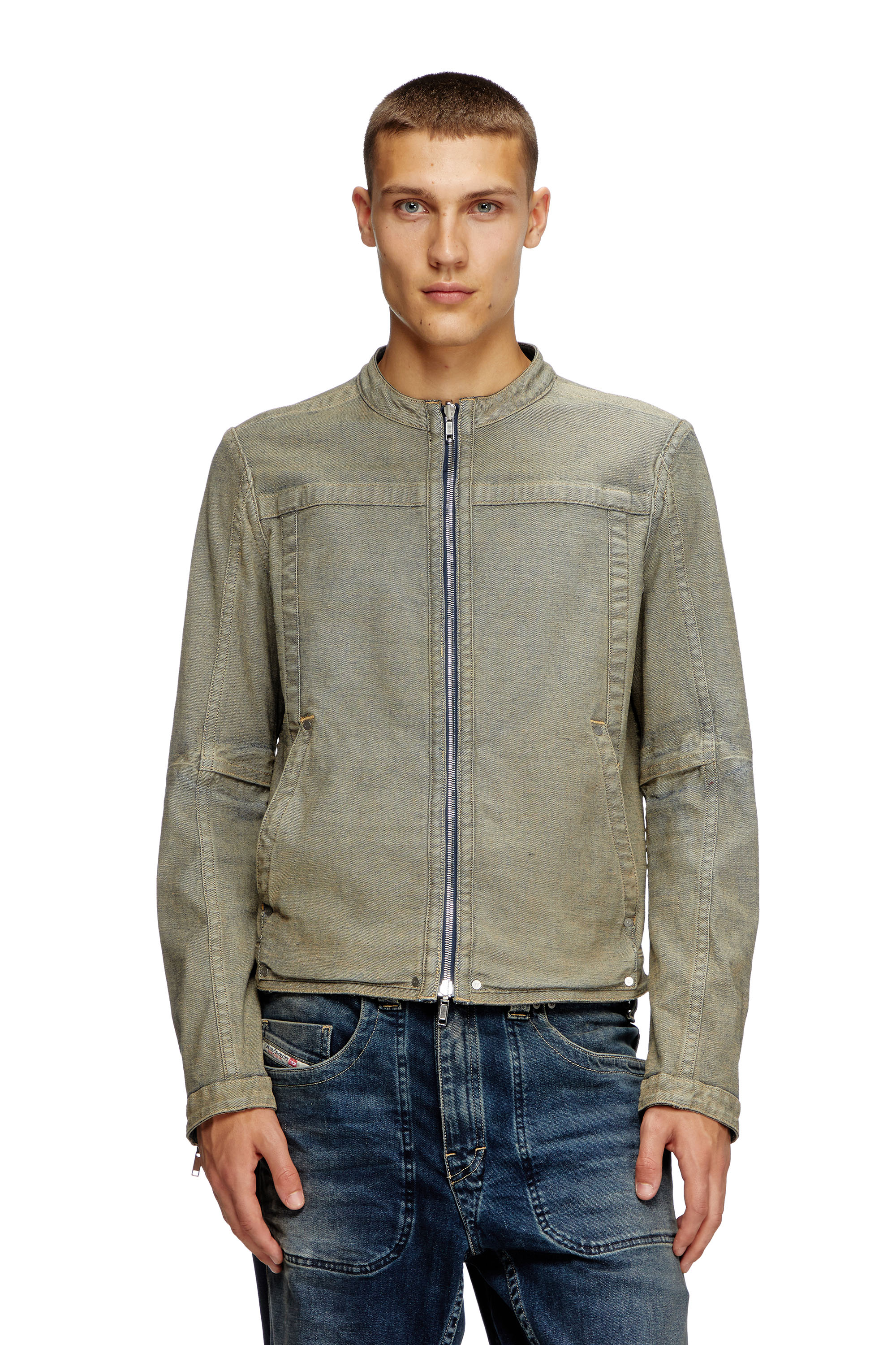 Diesel - D-GLORY-RE, Man's Moto jacket in Rehab denim in Dark Blue - 7