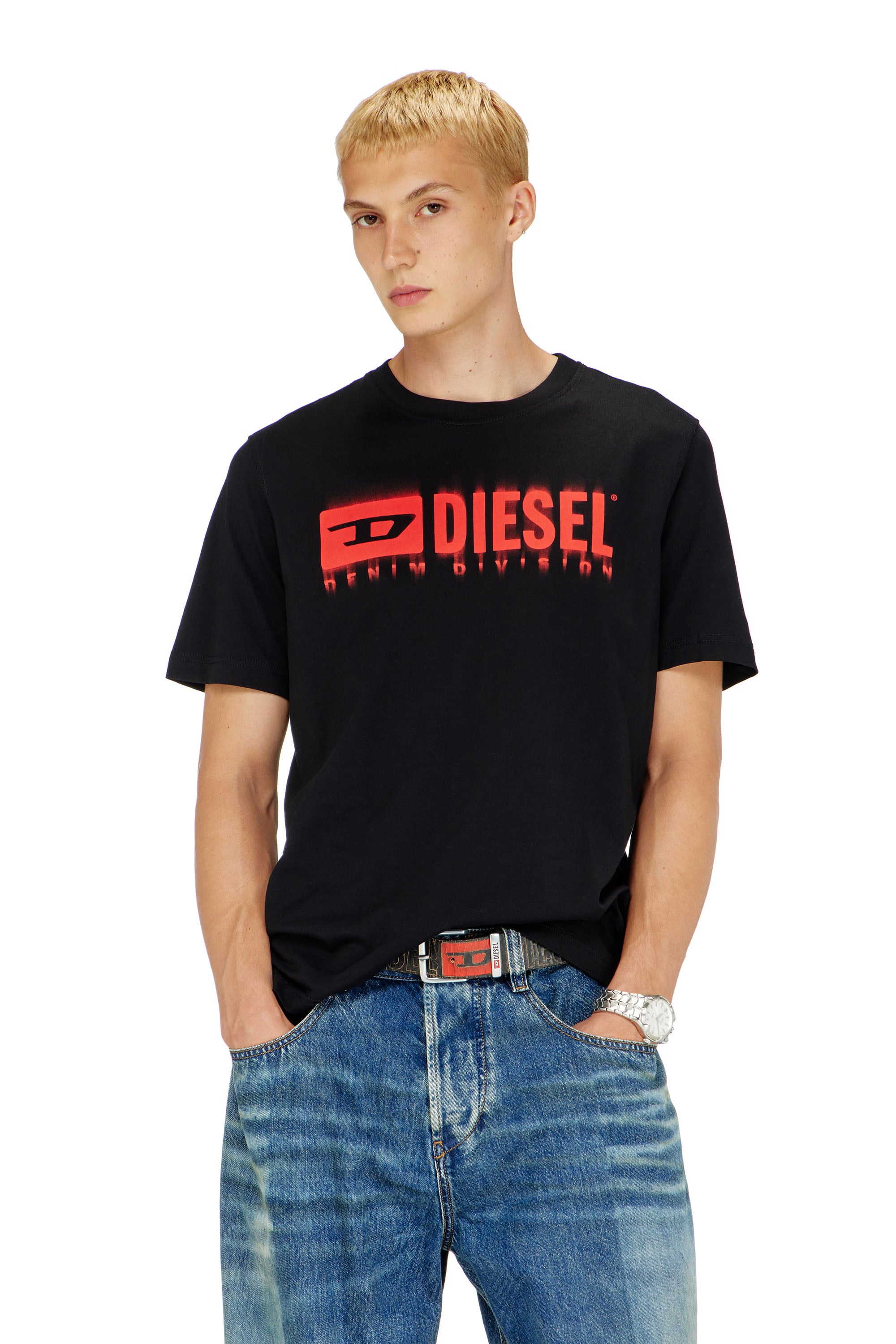 Diesel - T-ADJUST-Q7, T-shirt avec logo Diesel effet flou Homme in Noir - 1
