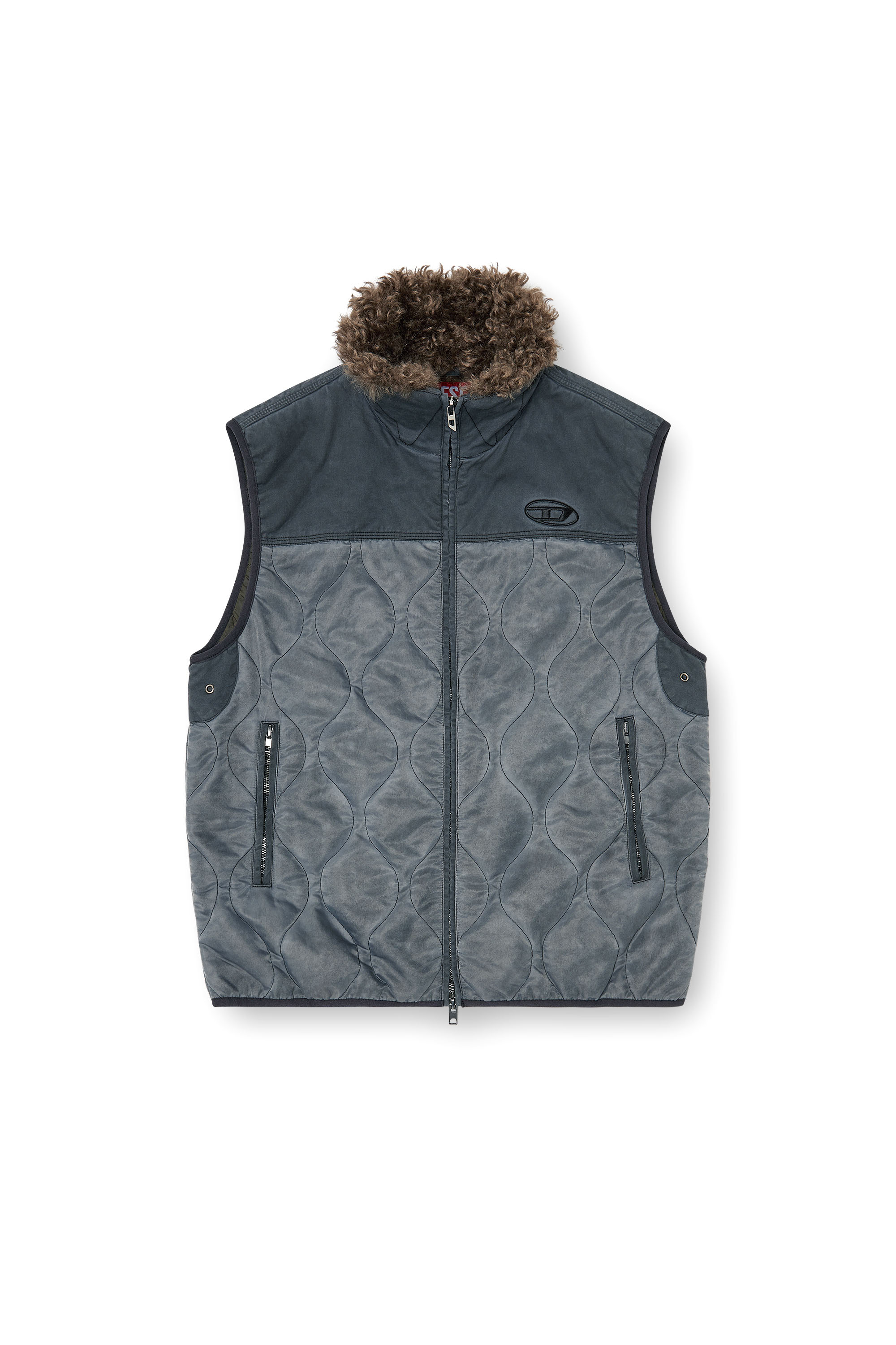 Diesel - J-ALVAR, Gilet matelass&eacute; avec col doubl&eacute; doux Homme in Gris - 3