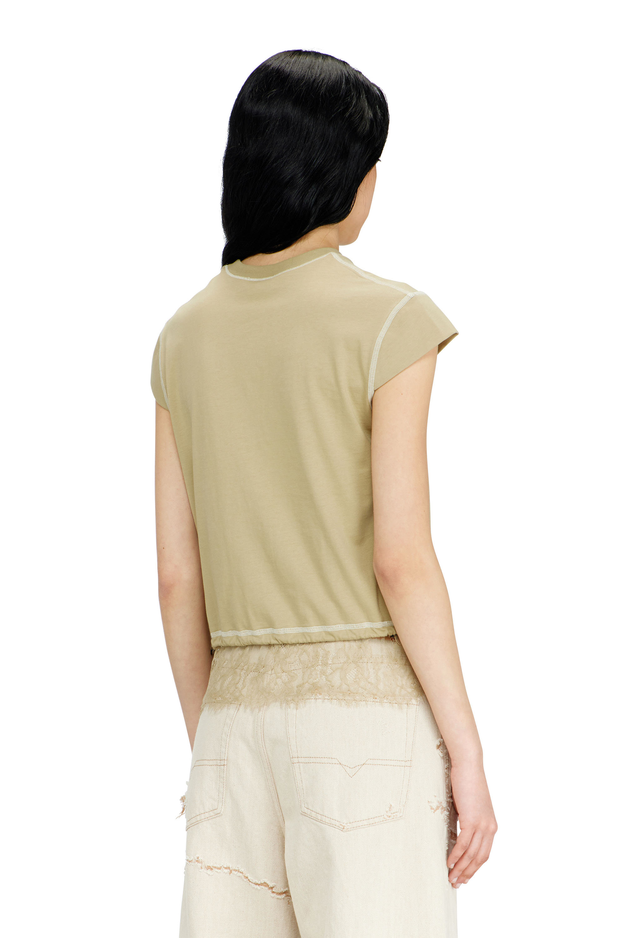 Diesel - T-LUNA, T-shirt en jersey avec ourlet en dentelle Femme in Beige - 4