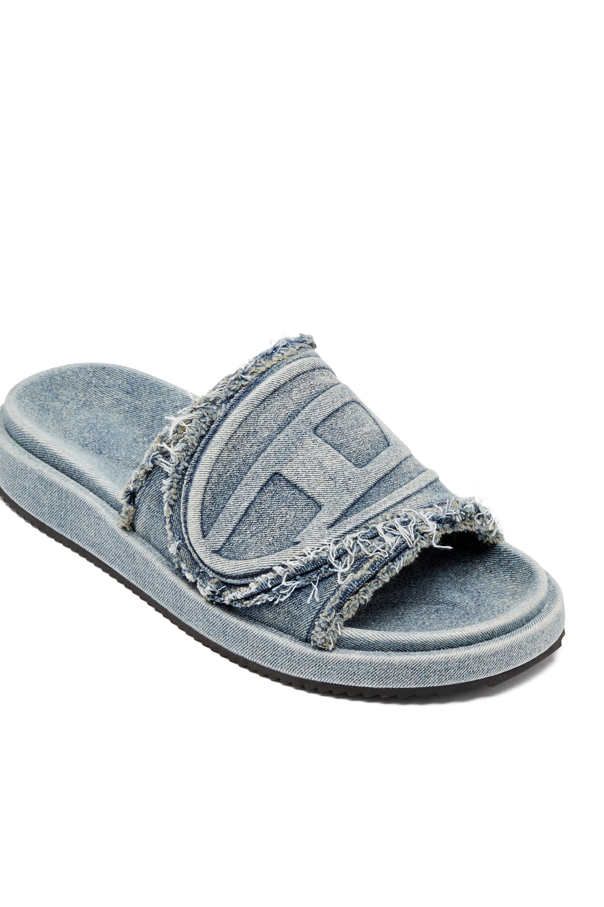 Diesel - SA-SLIDE D OVAL, Claquettes en denim vieilli Mixte in Bleu - 6