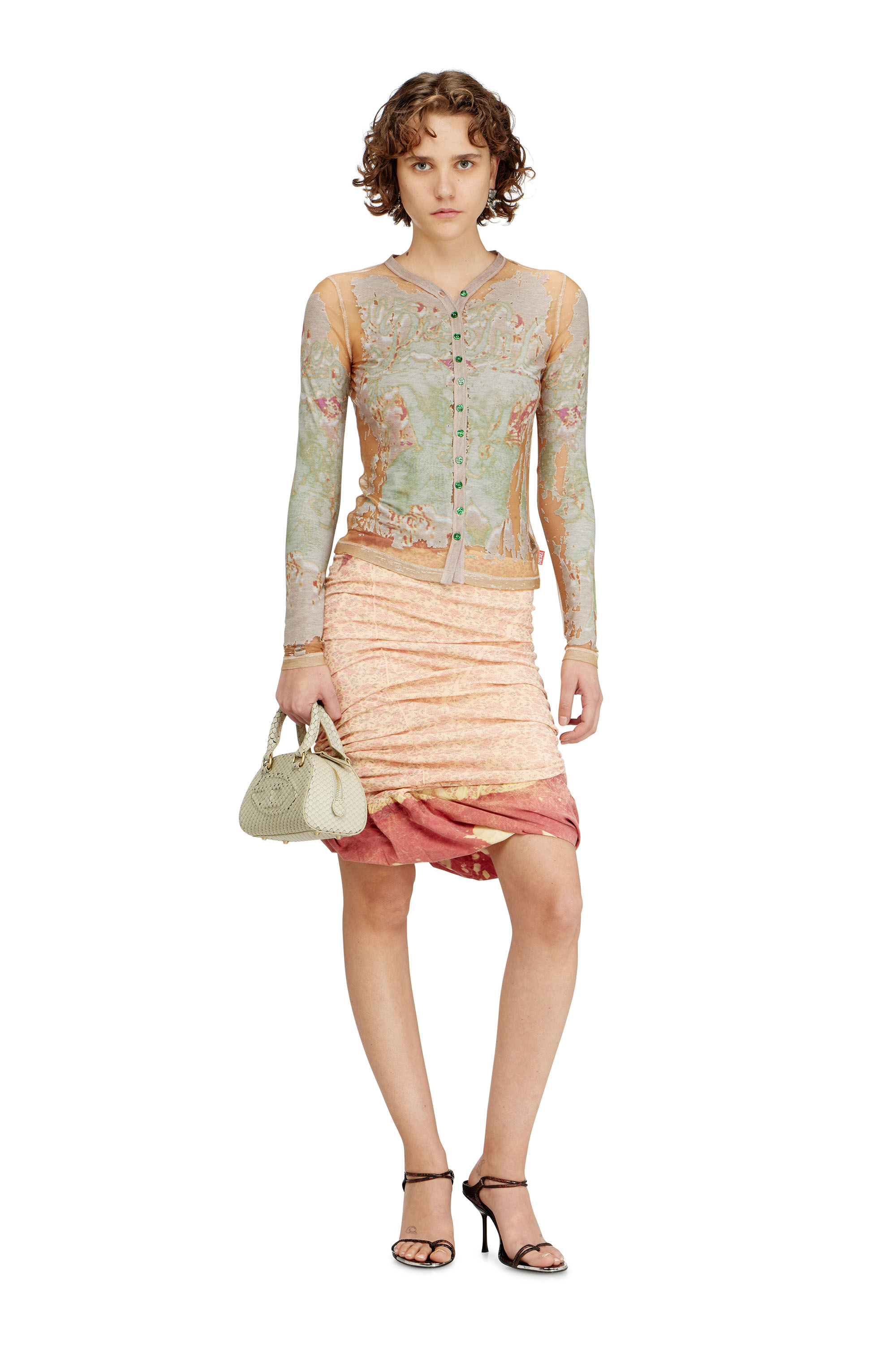 Diesel - 1DR DOME CROSSBODY, 1DR Dome-Sac bowling mini en cuir effet serpent Femme in Beige - 2